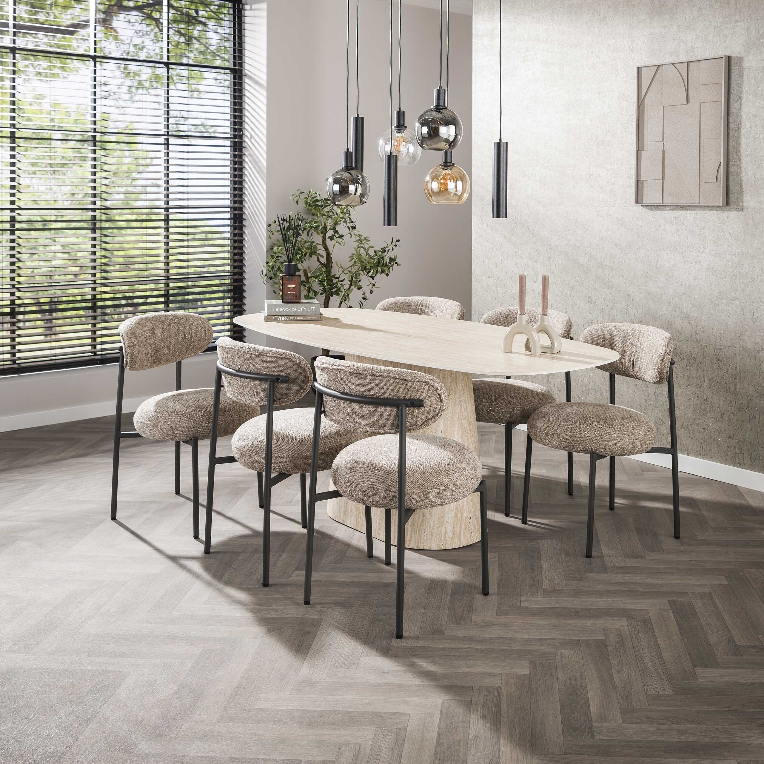 Eettafel Centro Deens Ovaal 180cm - Keramiek Travertin Bullcraft Eettafel 4570/88