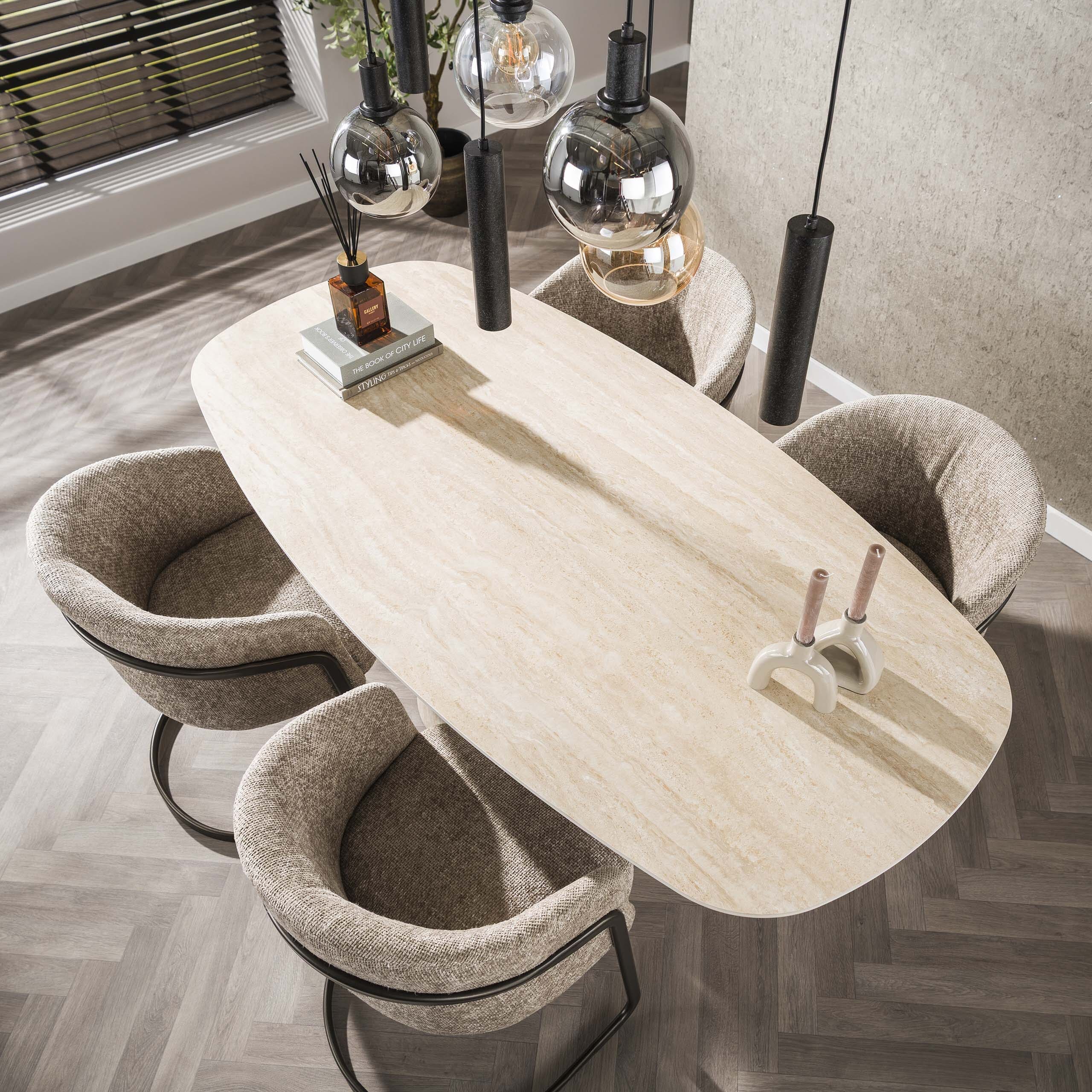 Eettafel Centro Deens Ovaal 180cm - Keramiek Travertin Bullcraft Eettafel 4570/88