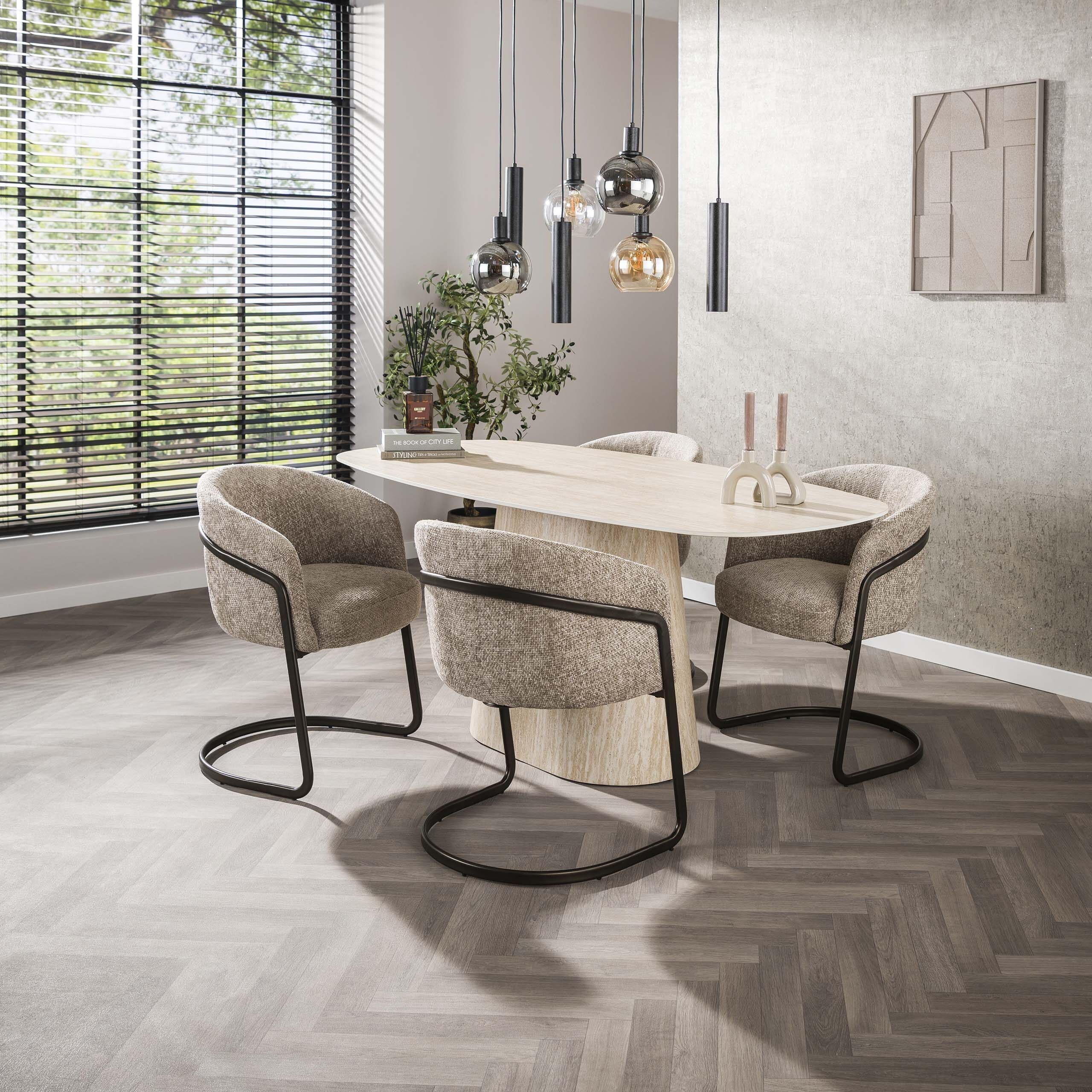 Eettafel Centro Deens Ovaal 180cm - Keramiek Travertin Bullcraft Eettafel 4570/88