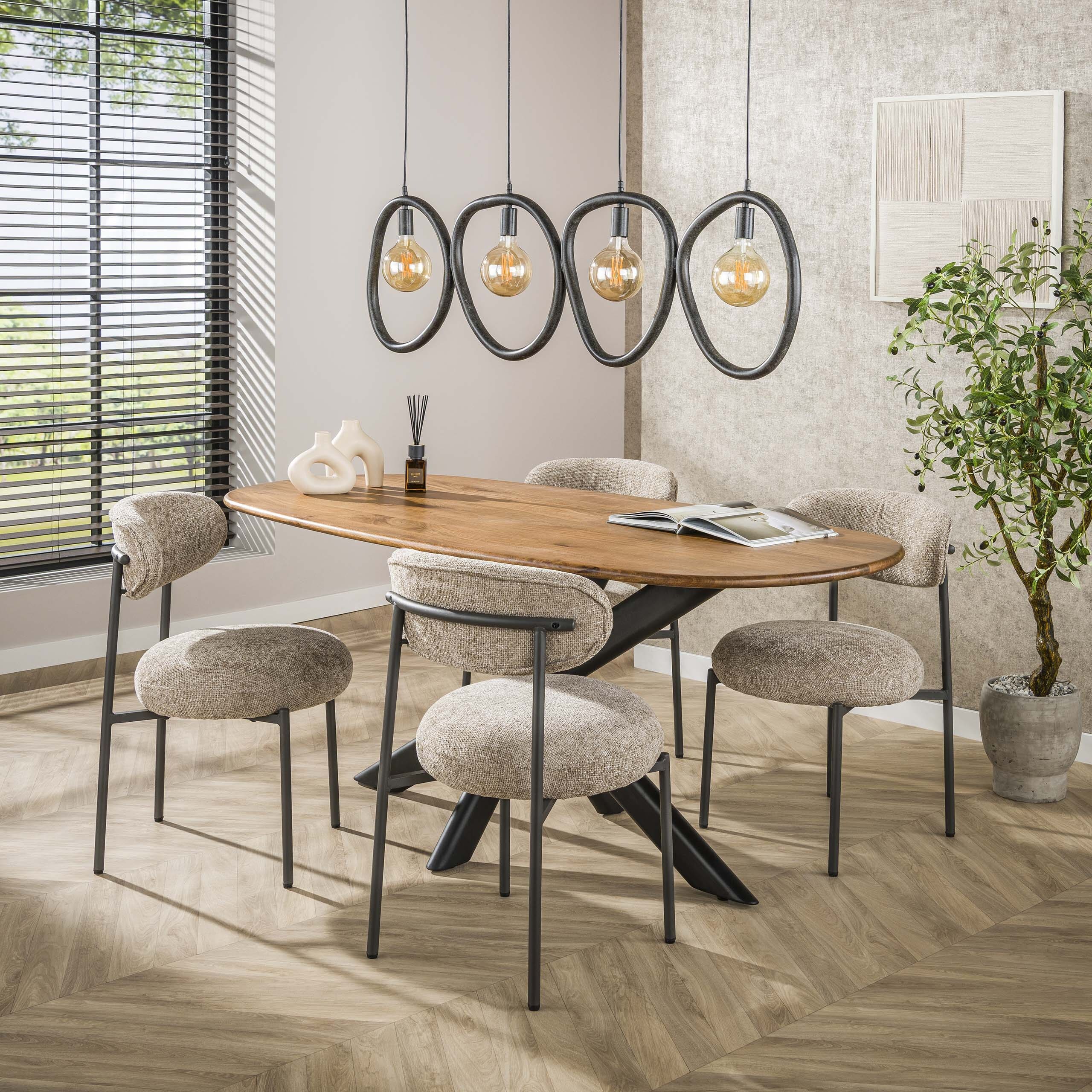 Eettafel Cliff Ovale Buis 180cm - Massief Mango Zand Bullcraft Eettafel 5690/16ZA