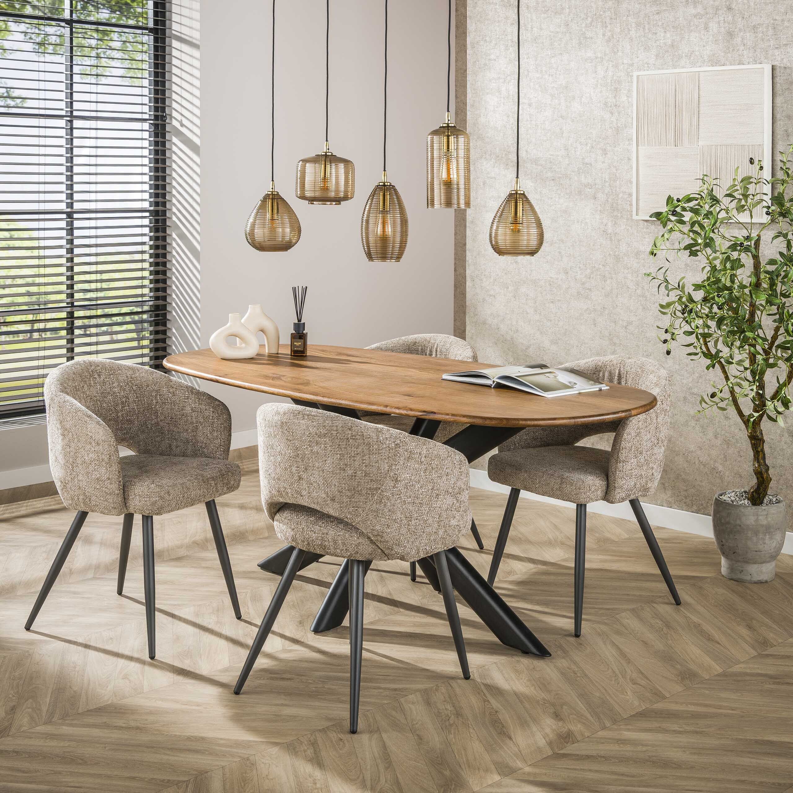 Eettafel Cliff Ovale Buis 180cm - Massief Mango Zand Bullcraft Eettafel 5690/16ZA