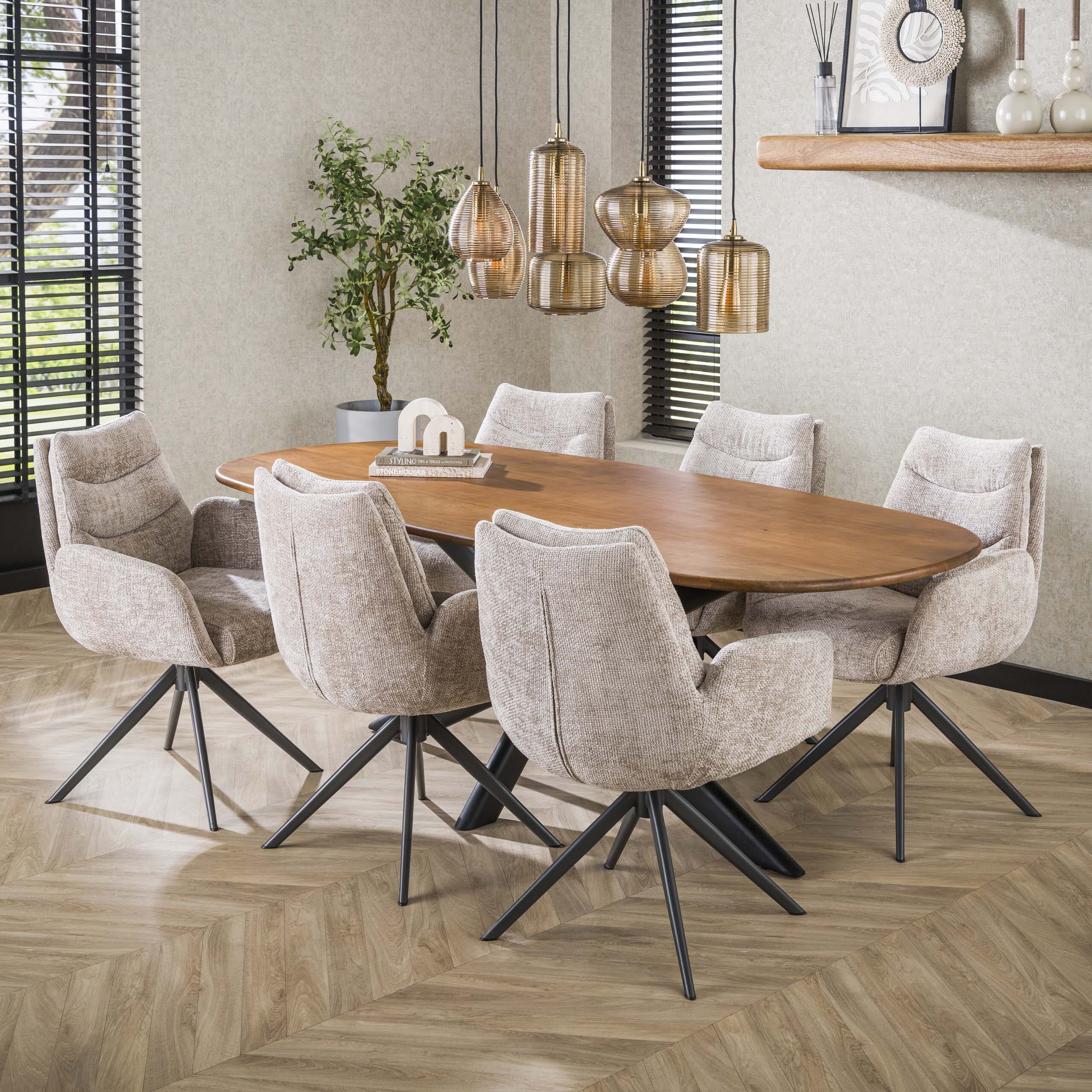 Eettafel Cliff Ovale Buis 215cm - Massief Mango Zand Bullcraft Eettafel 5692/16ZA