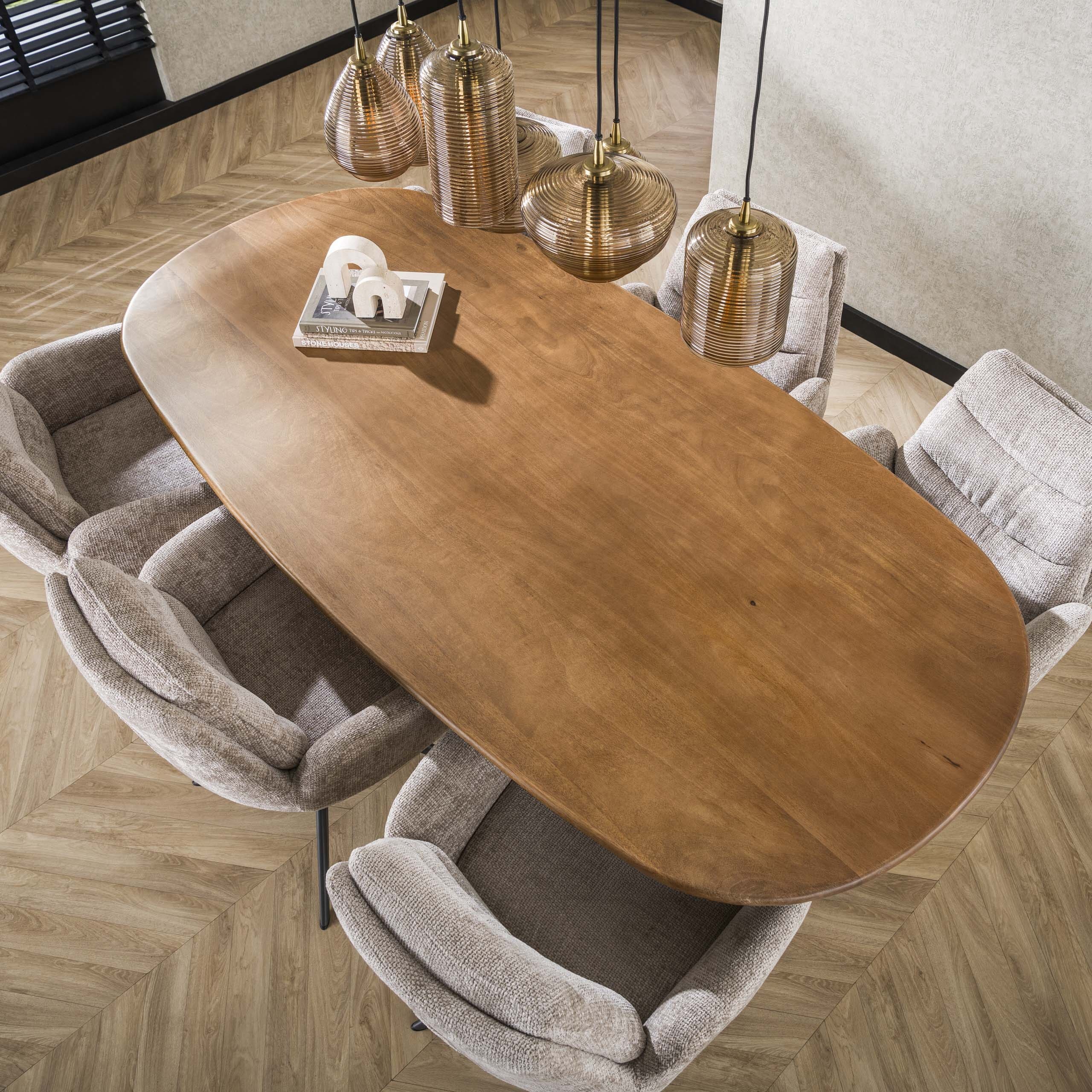 Eettafel Cliff Ovale Buis 215cm - Massief Mango Zand Bullcraft Eettafel 5692/16ZA