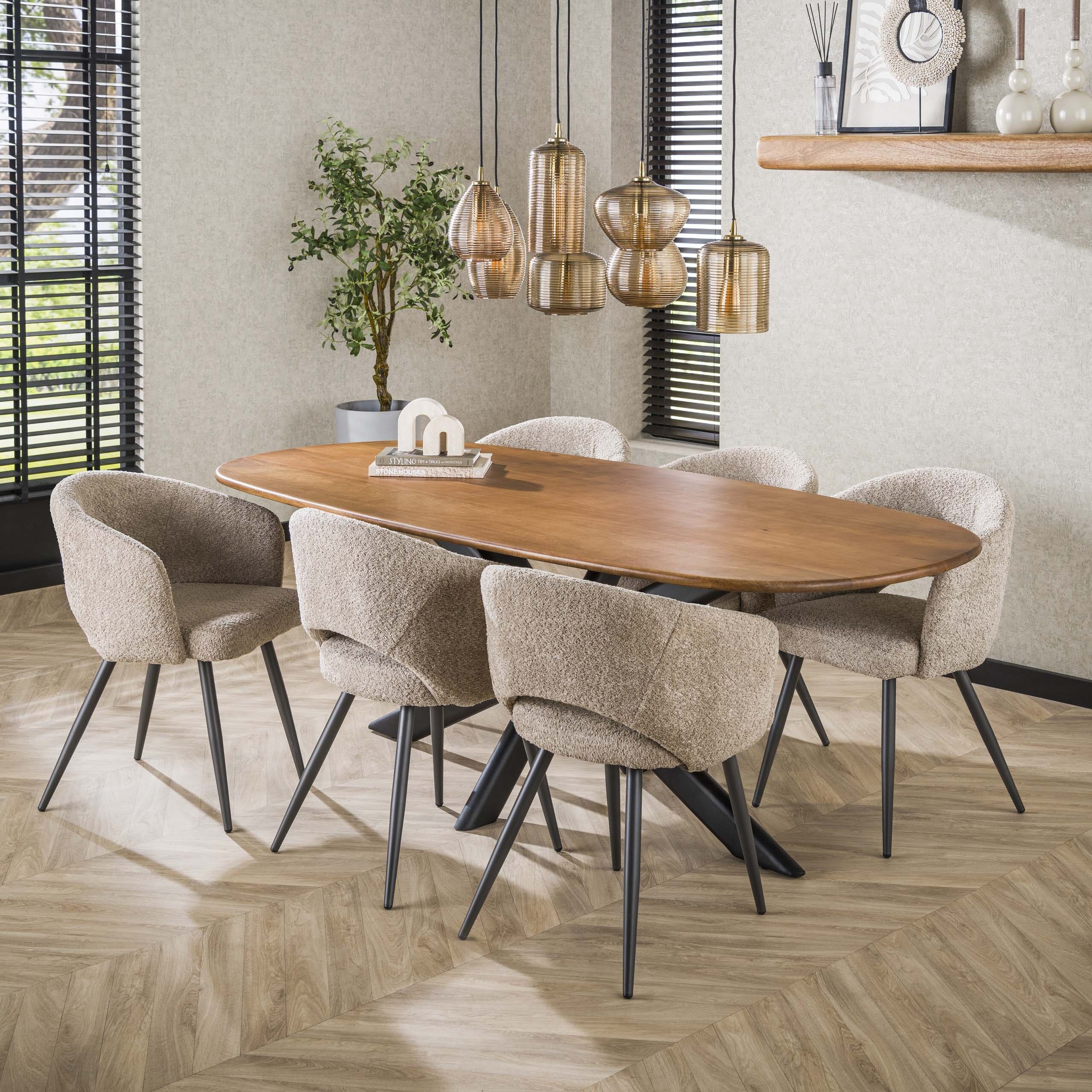 Eettafel Cliff Ovale Buis 215cm - Massief Mango Zand Bullcraft Eettafel 5692/16ZA