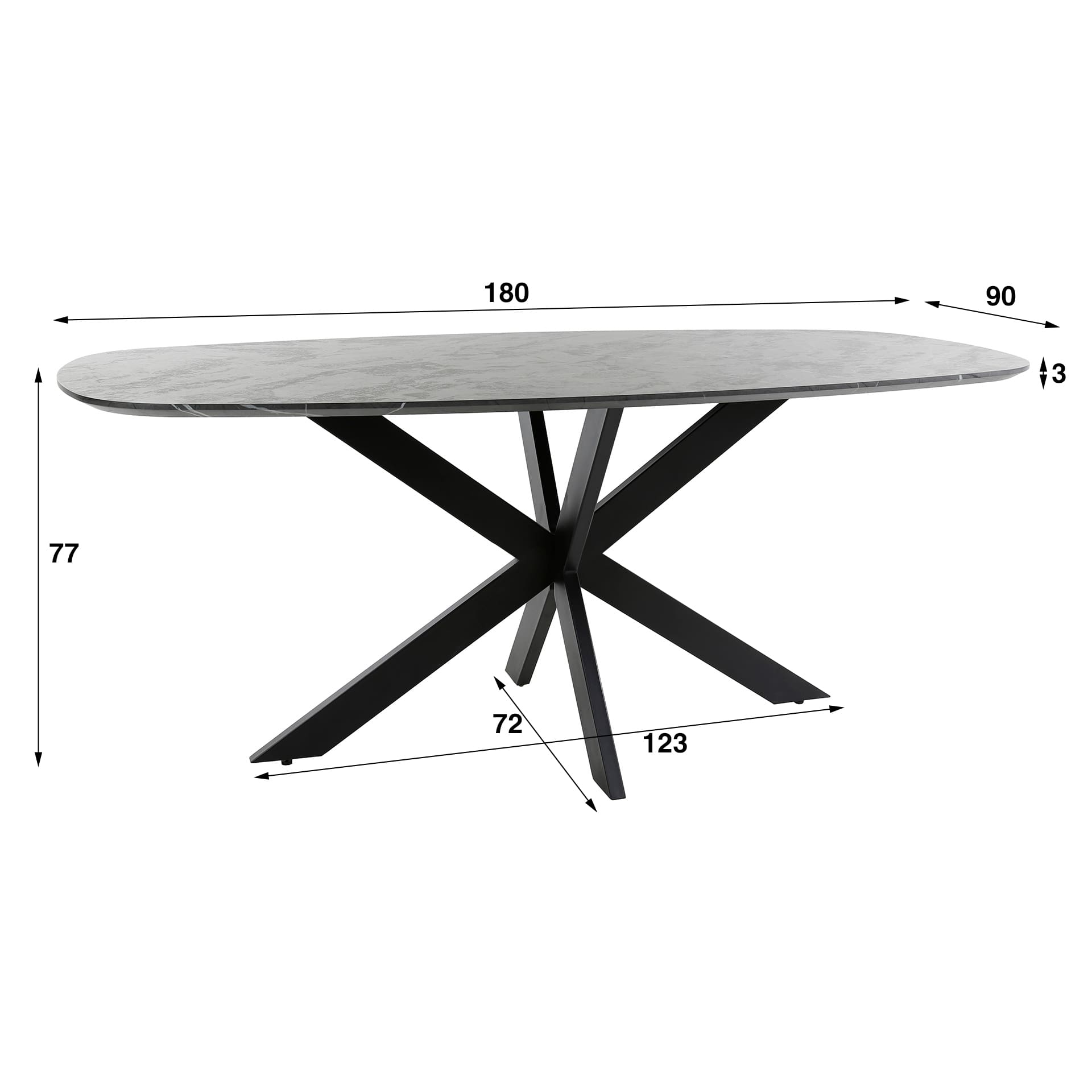 Eettafel Onyx Cross 180 - 3d Melamine Graphite Bullcraft Eettafel 5647/64