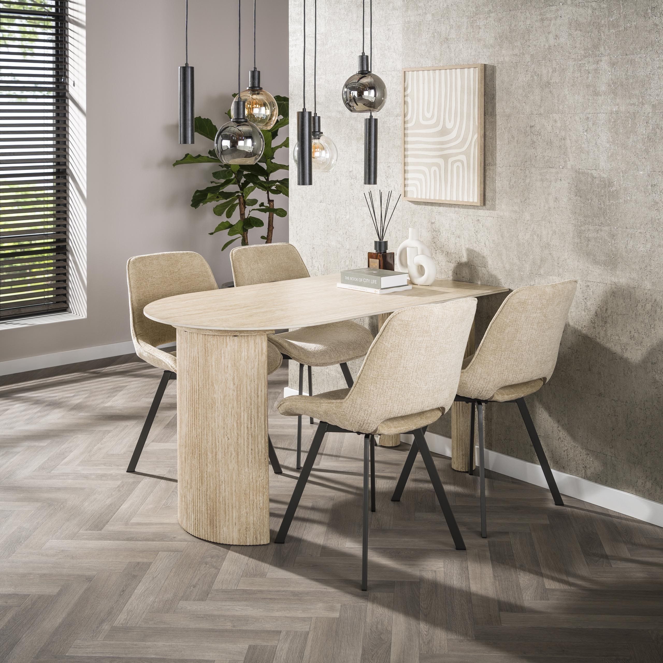 Eettafel Romano Arch 1-side 140cm - Keramiek Travertin Bullcraft Eettafel 4582/88
