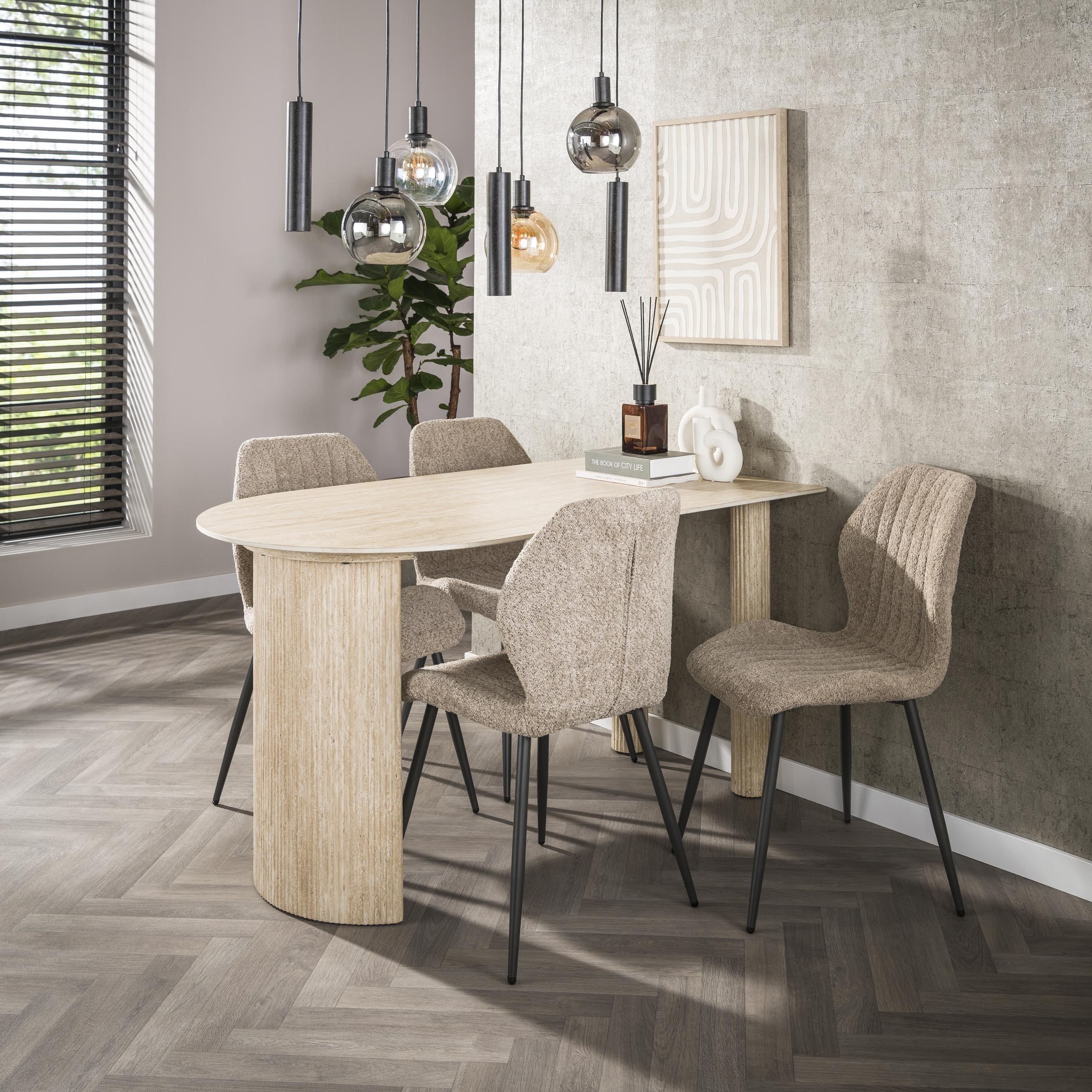 Eettafel Romano Arch 1-side 140cm - Keramiek Travertin Bullcraft Eettafel 4582/88