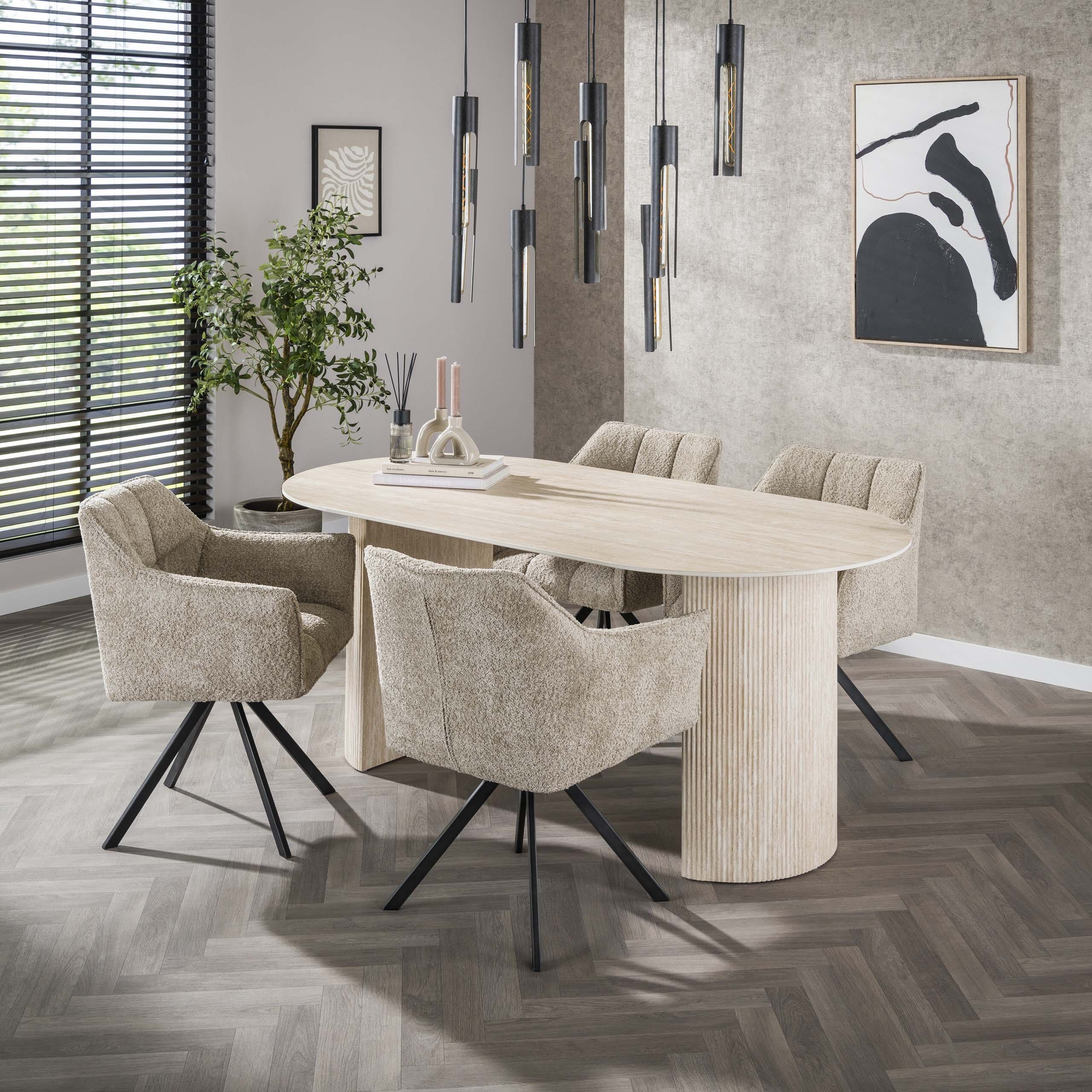 Eettafel Romano Arch Plat Ovaal 180cm - Keramiek Travertin Bullcraft Eettafel 4566/88