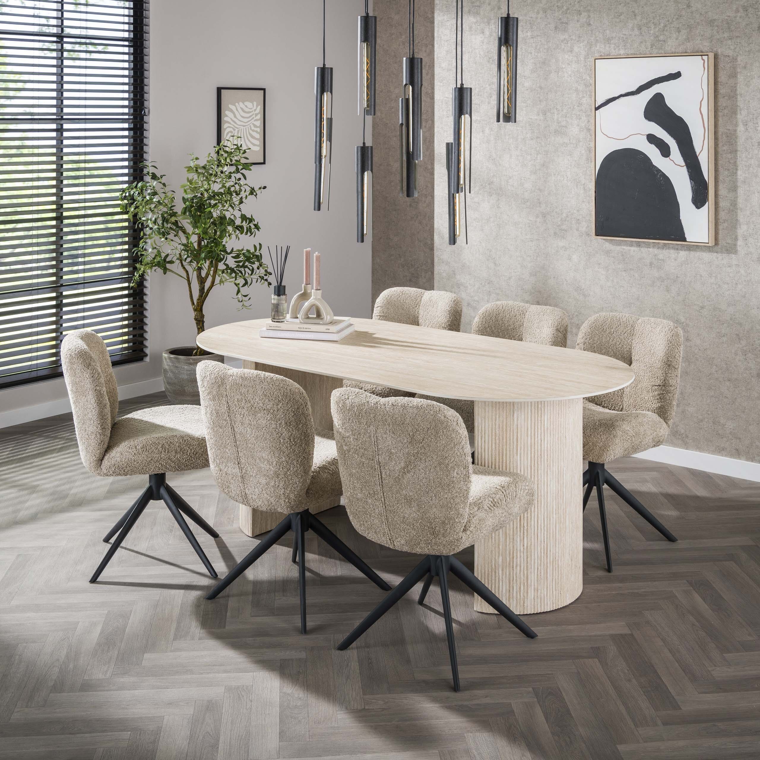 Eettafel Romano Arch Plat Ovaal 180cm - Keramiek Travertin Bullcraft Eettafel 4566/88