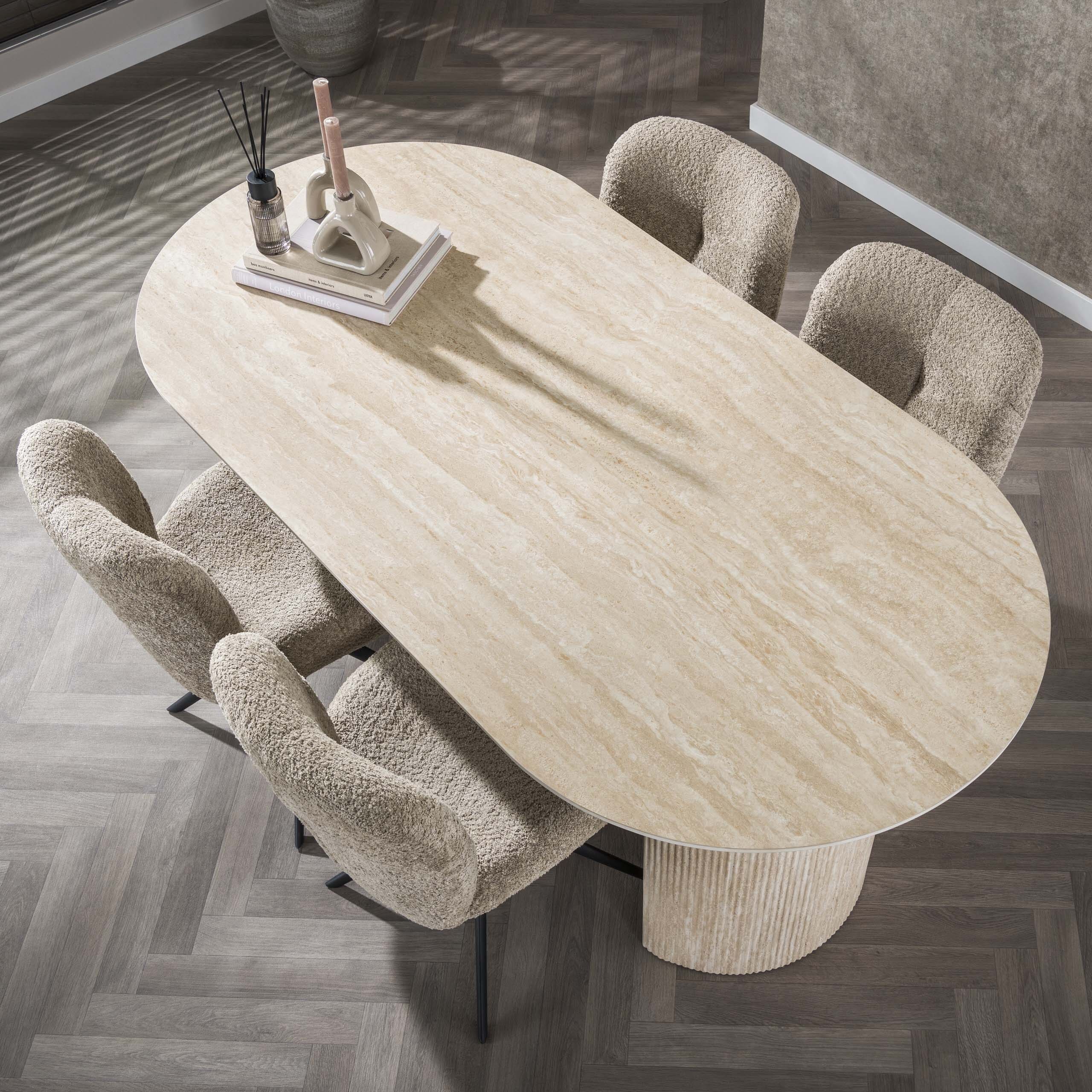Eettafel Romano Arch Plat Ovaal 180cm - Keramiek Travertin Bullcraft Eettafel 4566/88