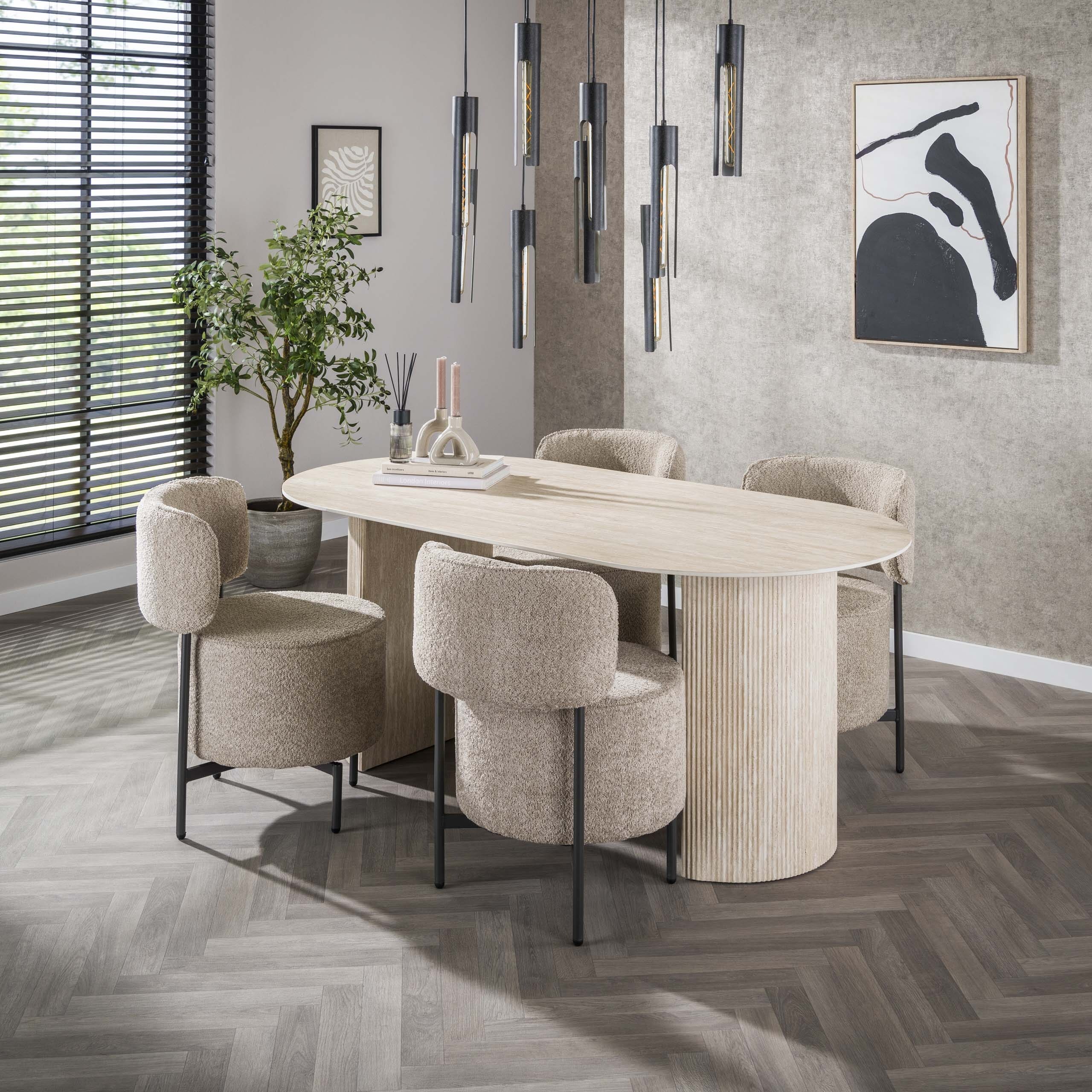 Eettafel Romano Arch Plat Ovaal 180cm - Keramiek Travertin Bullcraft Eettafel 4566/88