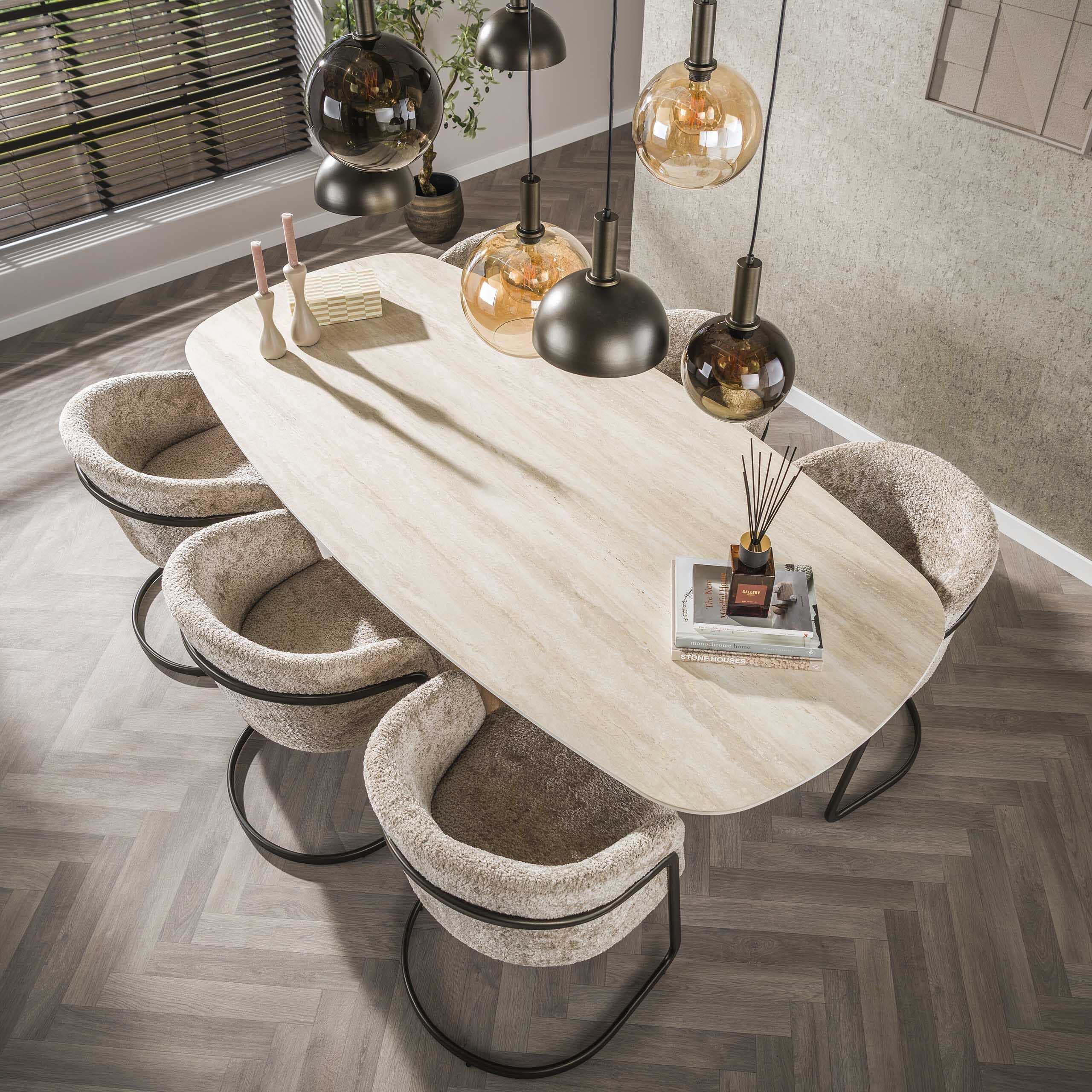 Eettafel Romano Centro Deens Ovaal 215cm - 3D Keramiek Travertin Bullcraft Eettafel 4573/89D