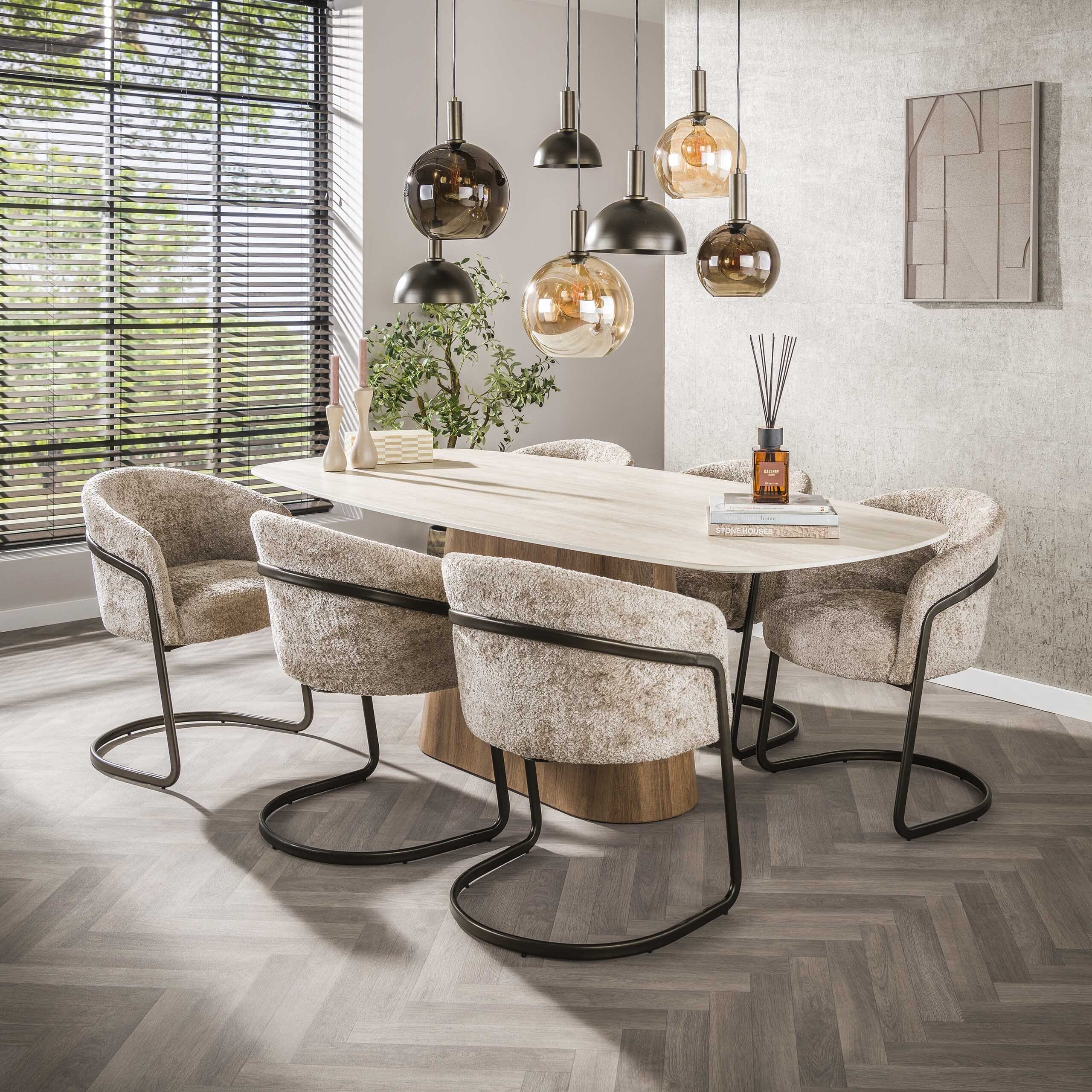 Eettafel Romano Centro Deens Ovaal 215cm - 3D Keramiek Travertin Bullcraft Eettafel 4573/89D