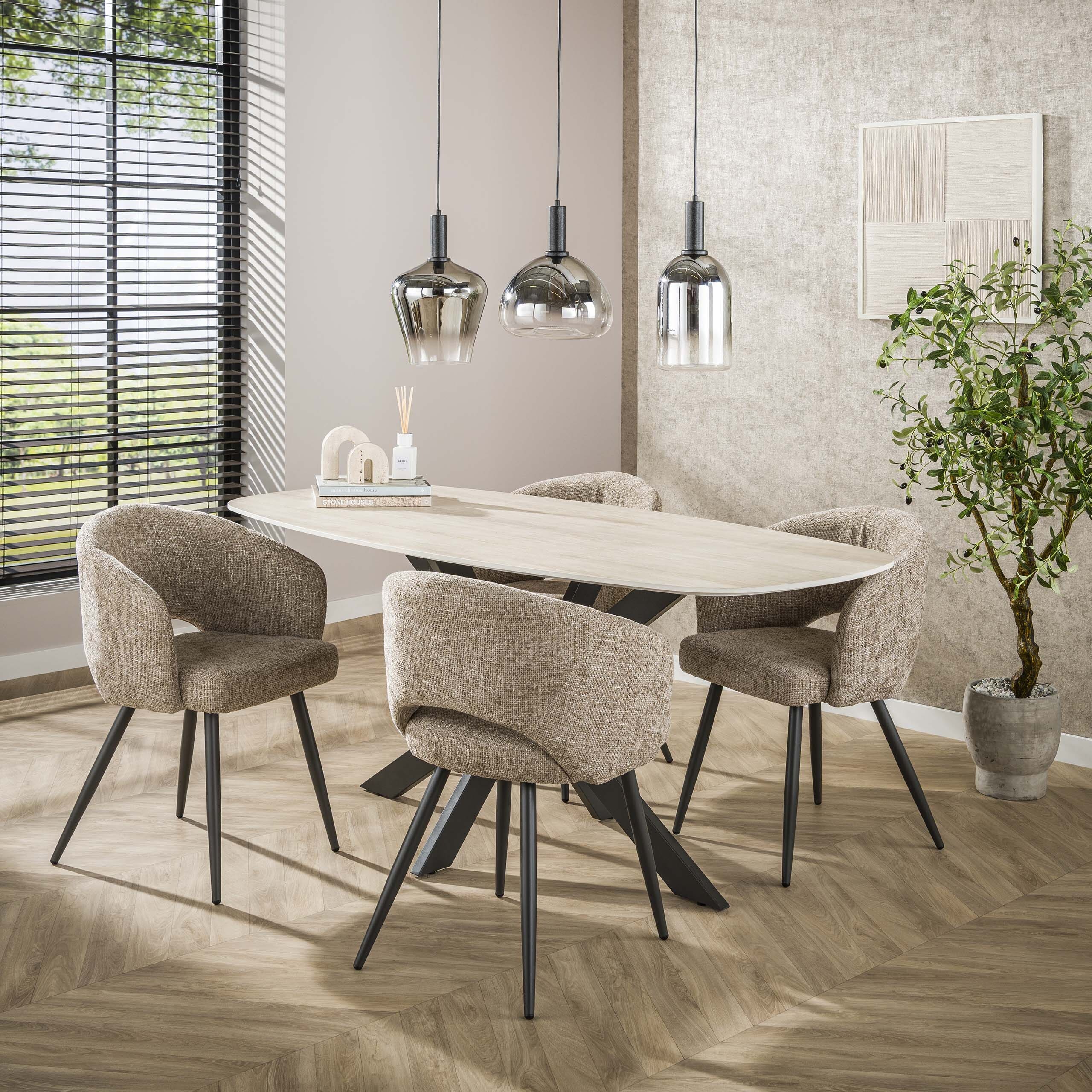 Eettafel Romano Cross Deens Ovaal 180cm - 3D Keramiek Travertin Bullcraft Eettafel 4571/89D