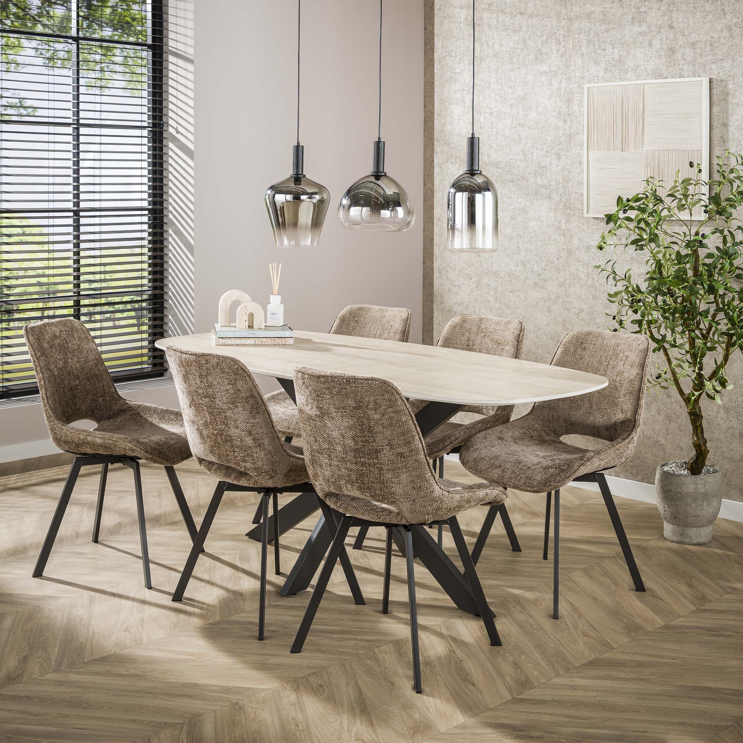 Eettafel Romano Cross Deens Ovaal 180cm - 3D Keramiek Travertin Bullcraft Eettafel 4571/89D