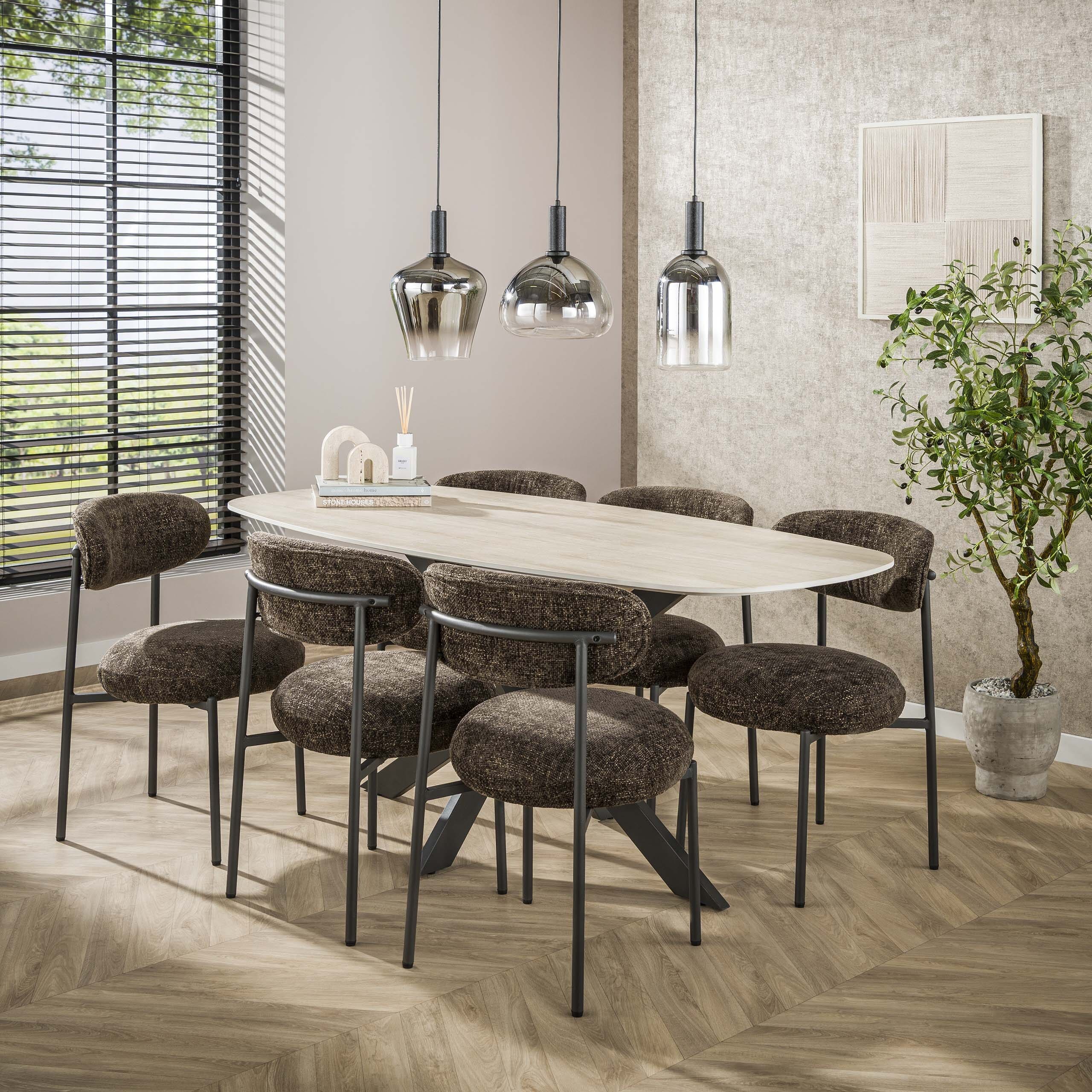 Eettafel Romano Cross Deens Ovaal 180cm - 3D Keramiek Travertin Bullcraft Eettafel 4571/89D