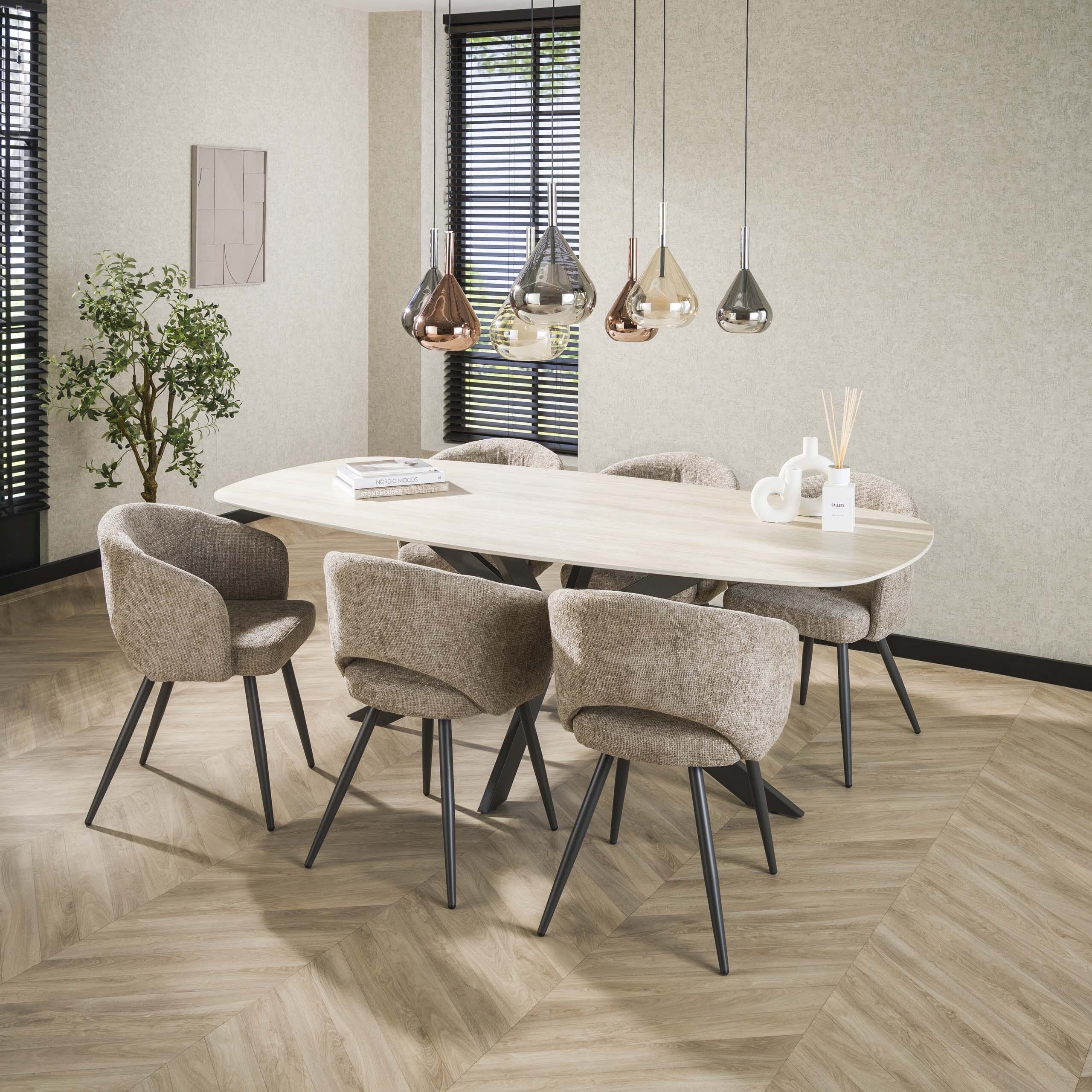 Eettafel Romano Cross Deens Ovaal 215cm - 3D Keramiek Travertin Bullcraft Eettafel 4572/89D