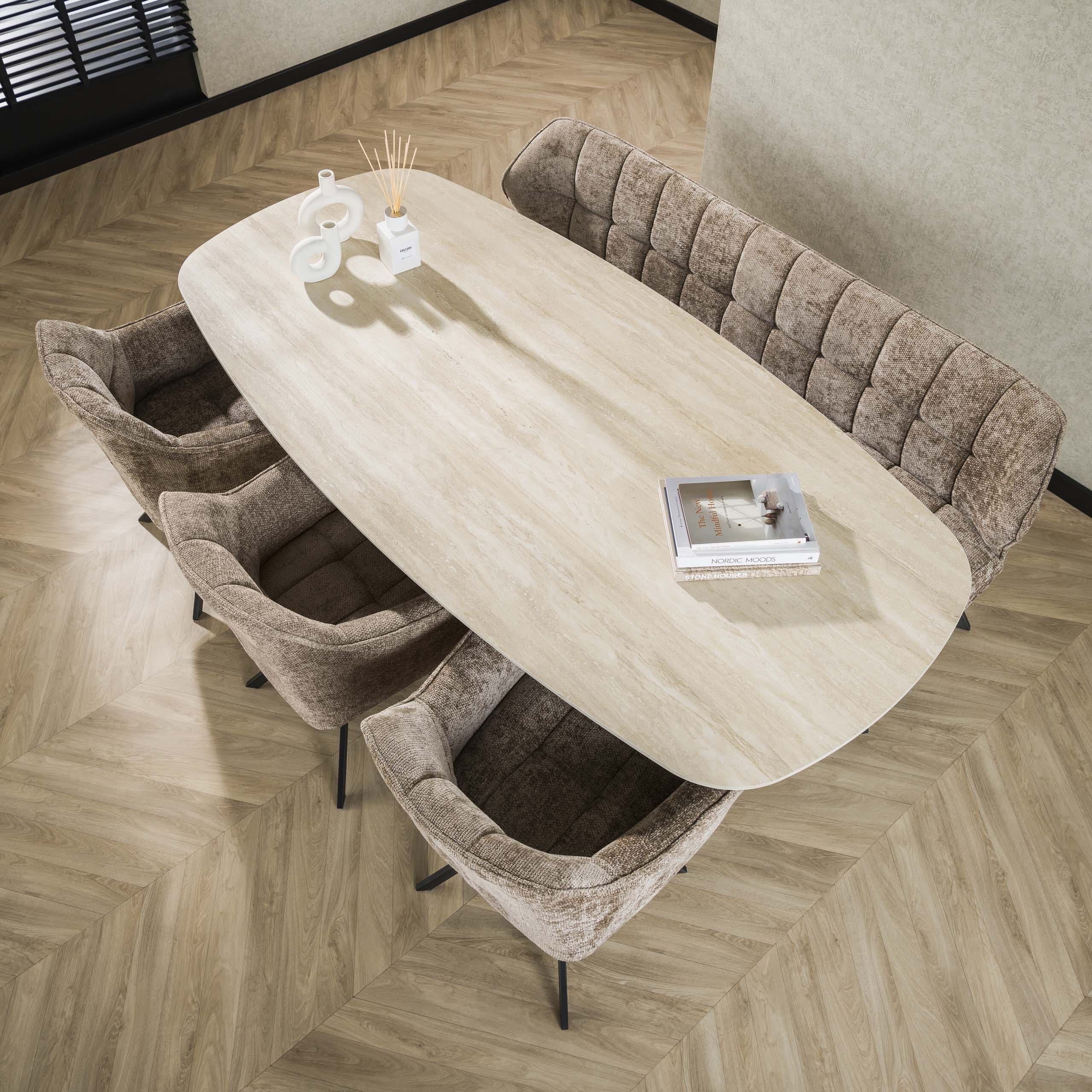 Eettafel Romano Cross Deens Ovaal 215cm - 3D Keramiek Travertin Bullcraft Eettafel 4572/89D