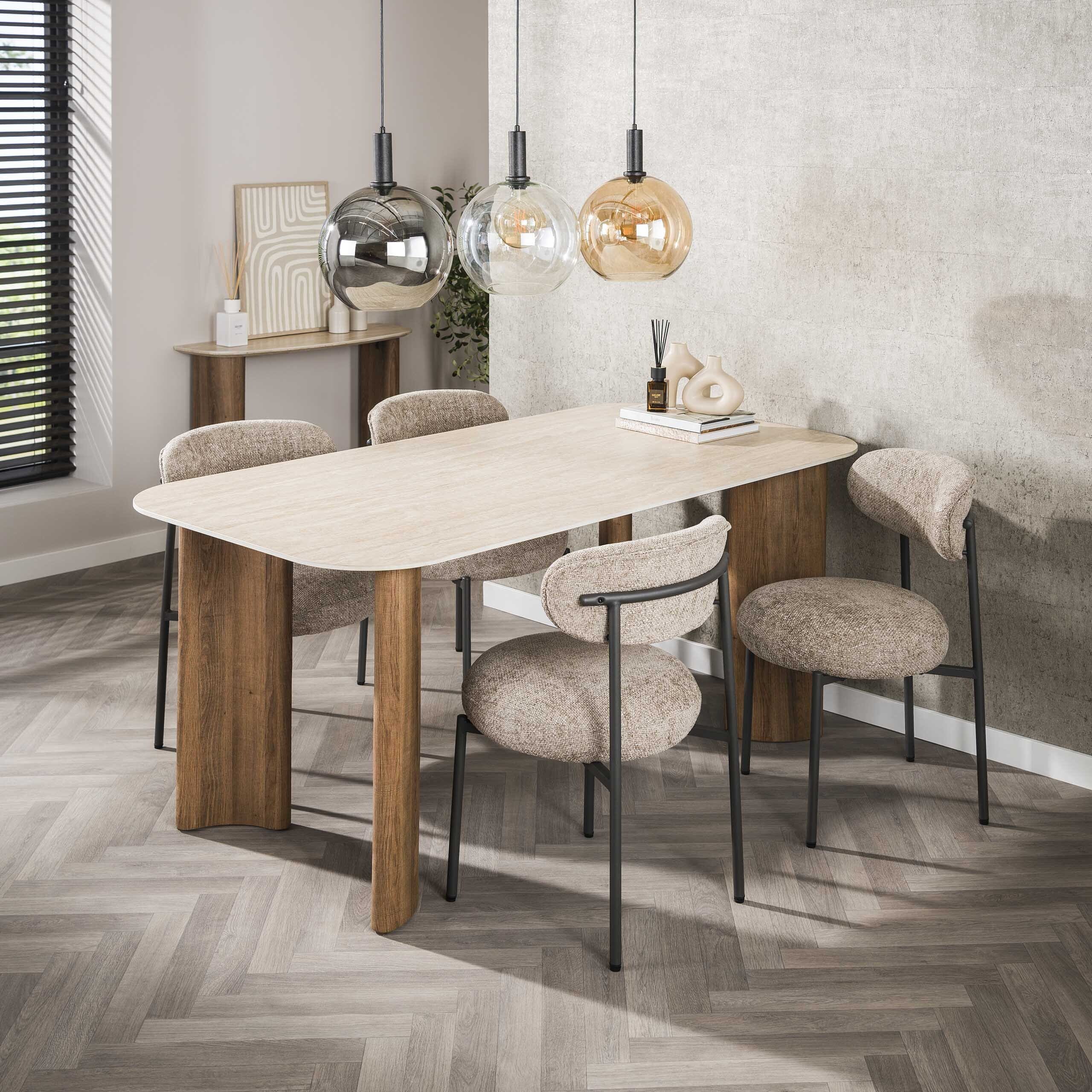 Eettafel Romano Curvo 180cm - Keramiek Travertin Bullcraft Eettafel 4569/88