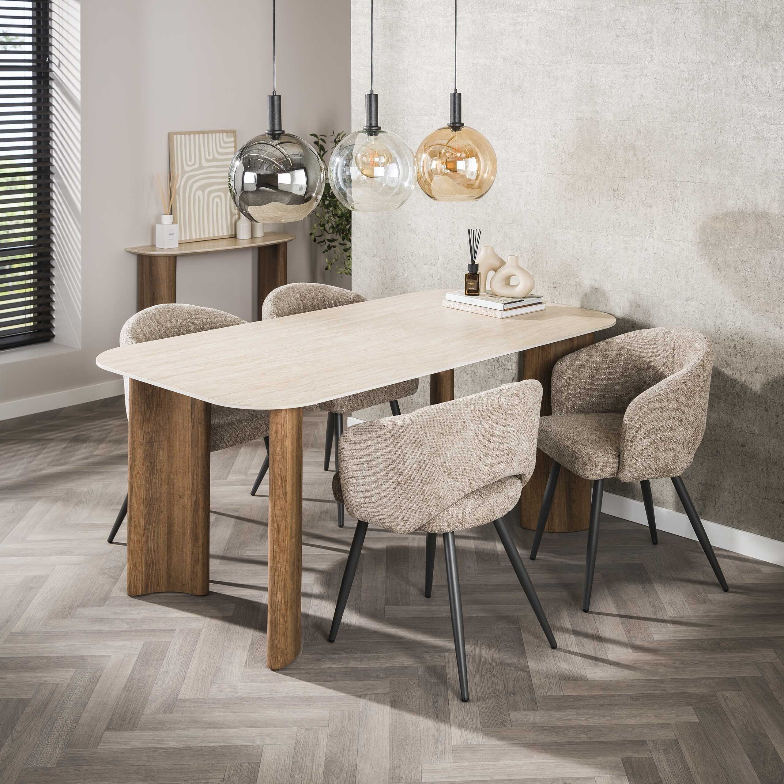 Eettafel Romano Curvo 180cm - Keramiek Travertin Bullcraft Eettafel 4569/88