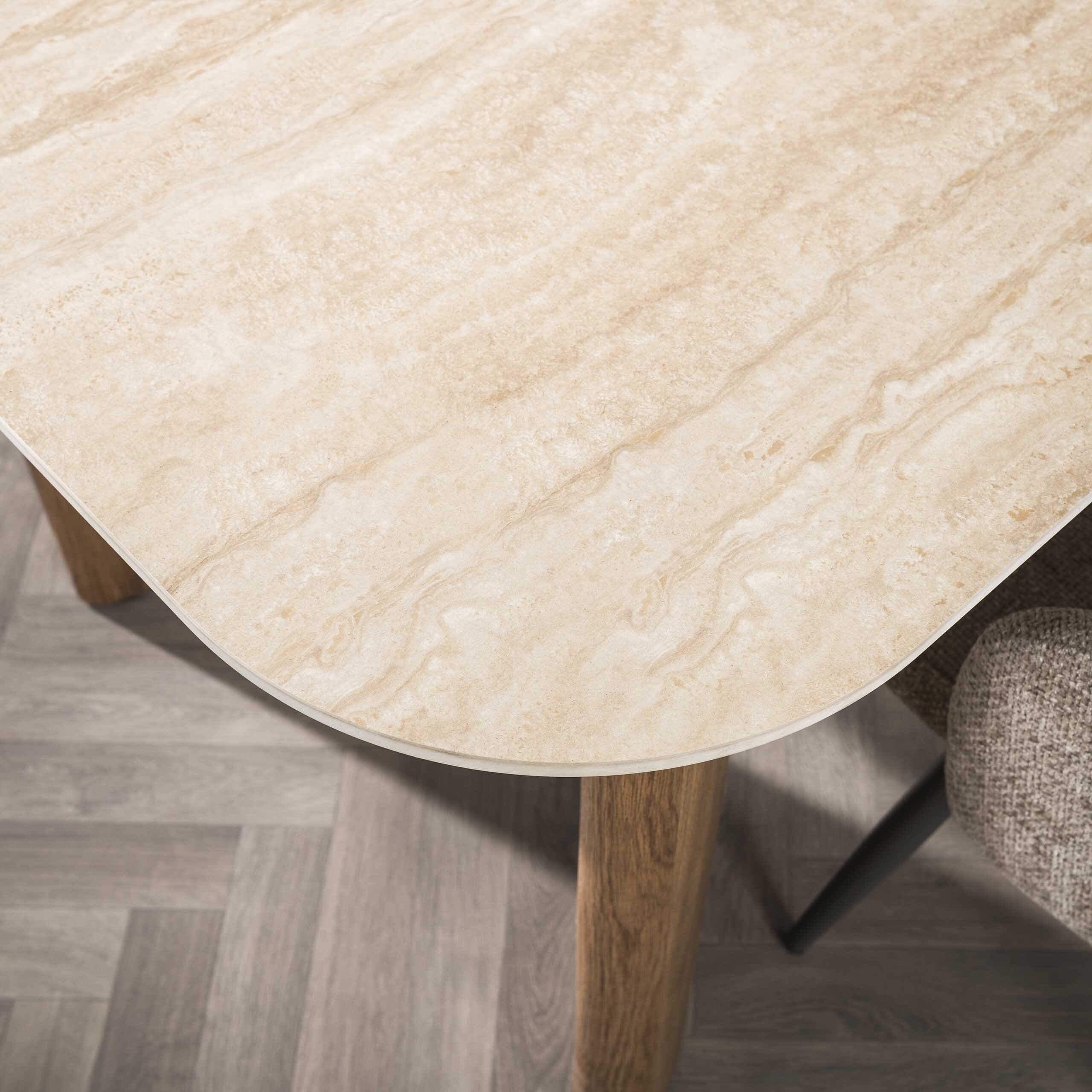Eettafel Romano Curvo 180cm - Keramiek Travertin Bullcraft Eettafel 4569/88