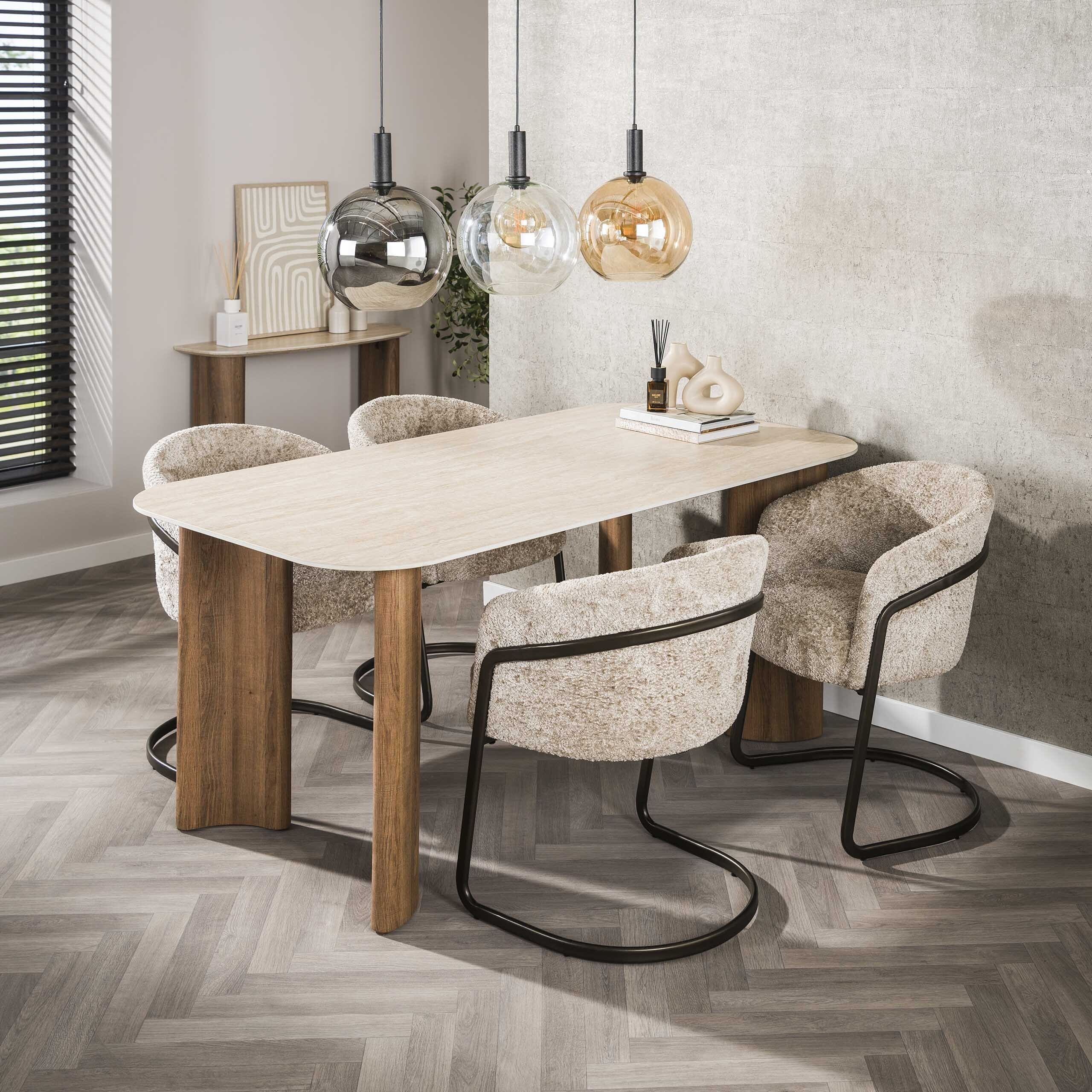 Eettafel Romano Curvo 180cm - Keramiek Travertin Bullcraft Eettafel 4569/88