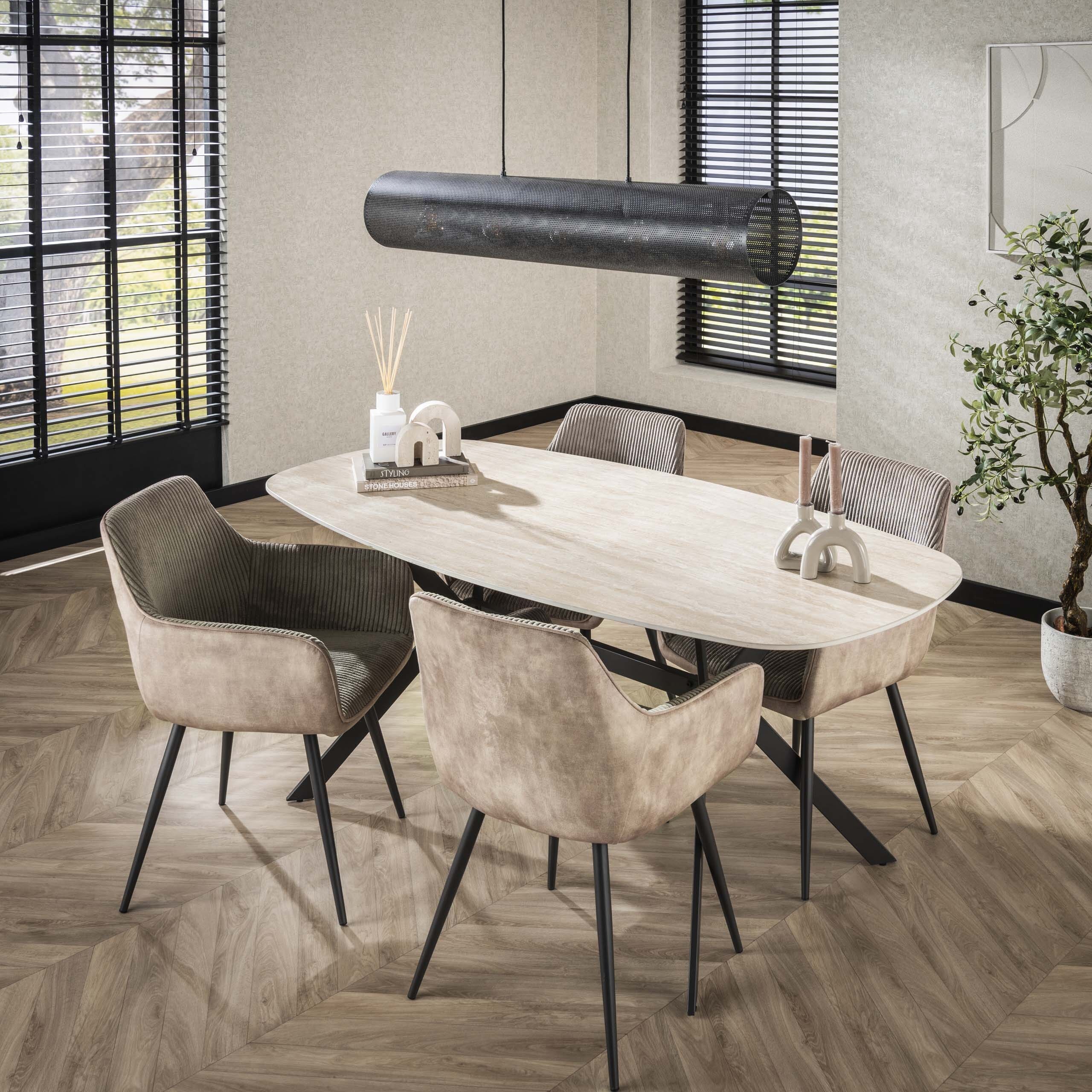 Eettafel Romano Deens Ovaal 180cm - Keramiek Travertin Bullcraft Eettafel 4565/88