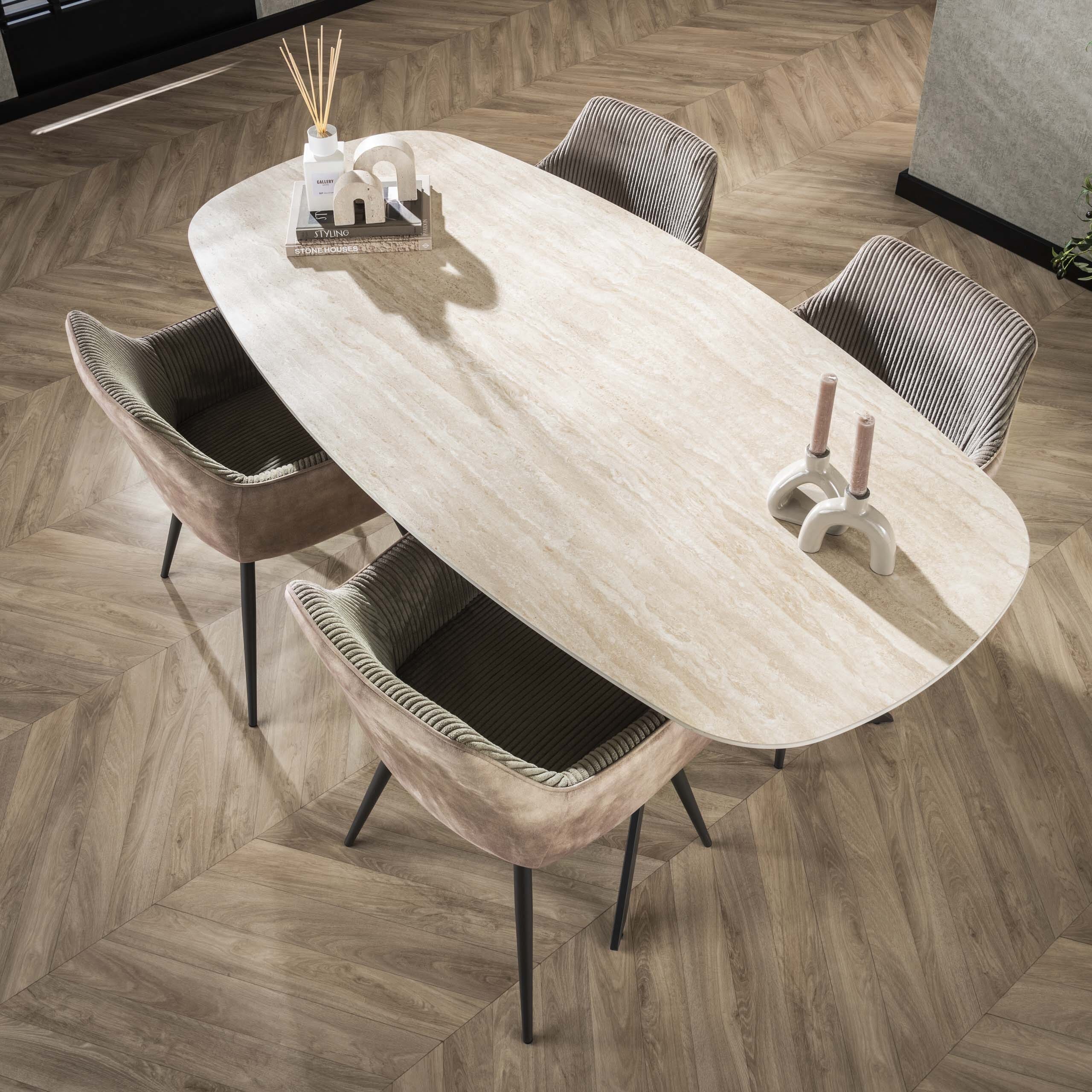 Eettafel Romano Deens Ovaal 180cm - Keramiek Travertin Bullcraft Eettafel 4565/88