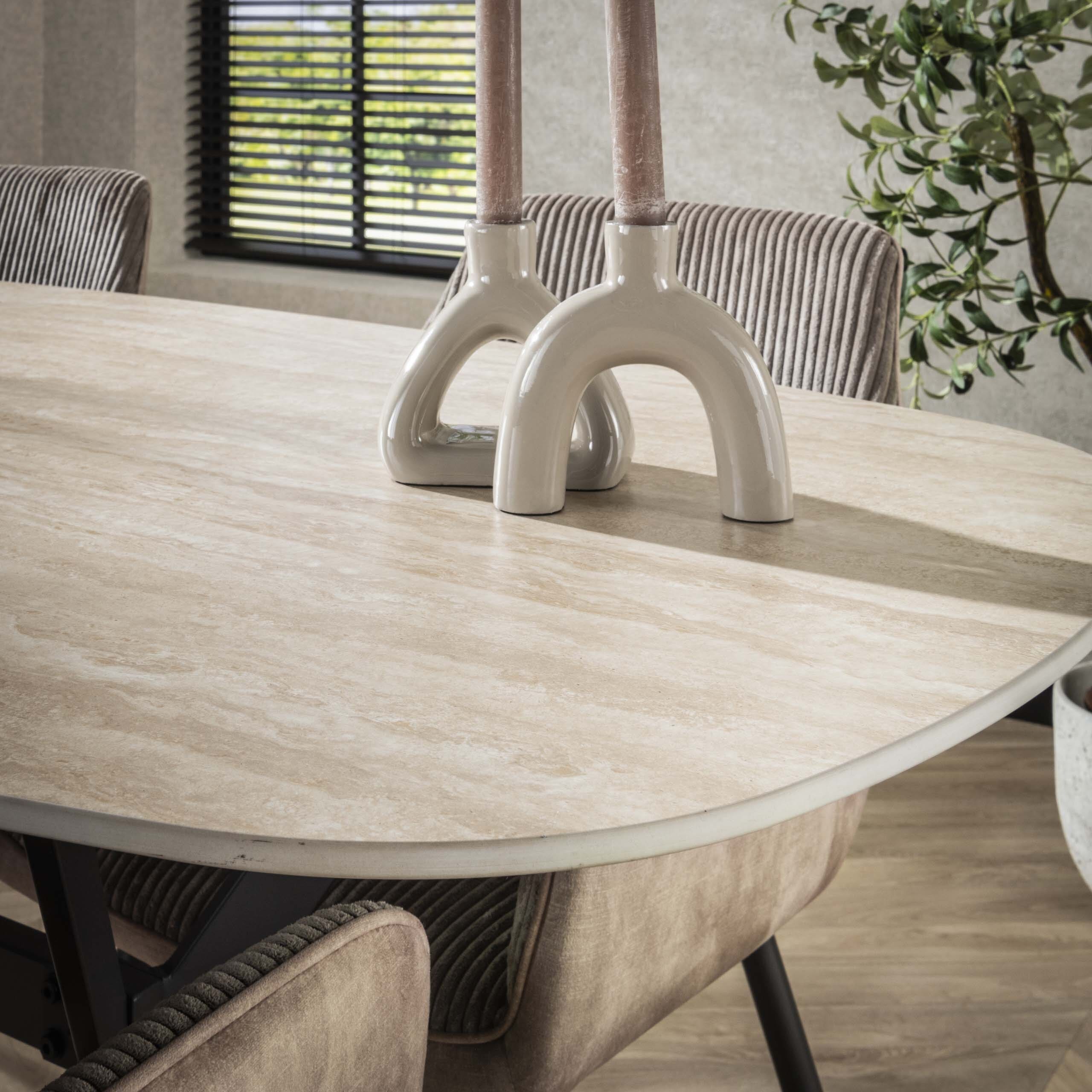Eettafel Romano Deens Ovaal 180cm - Keramiek Travertin Bullcraft Eettafel 4565/88