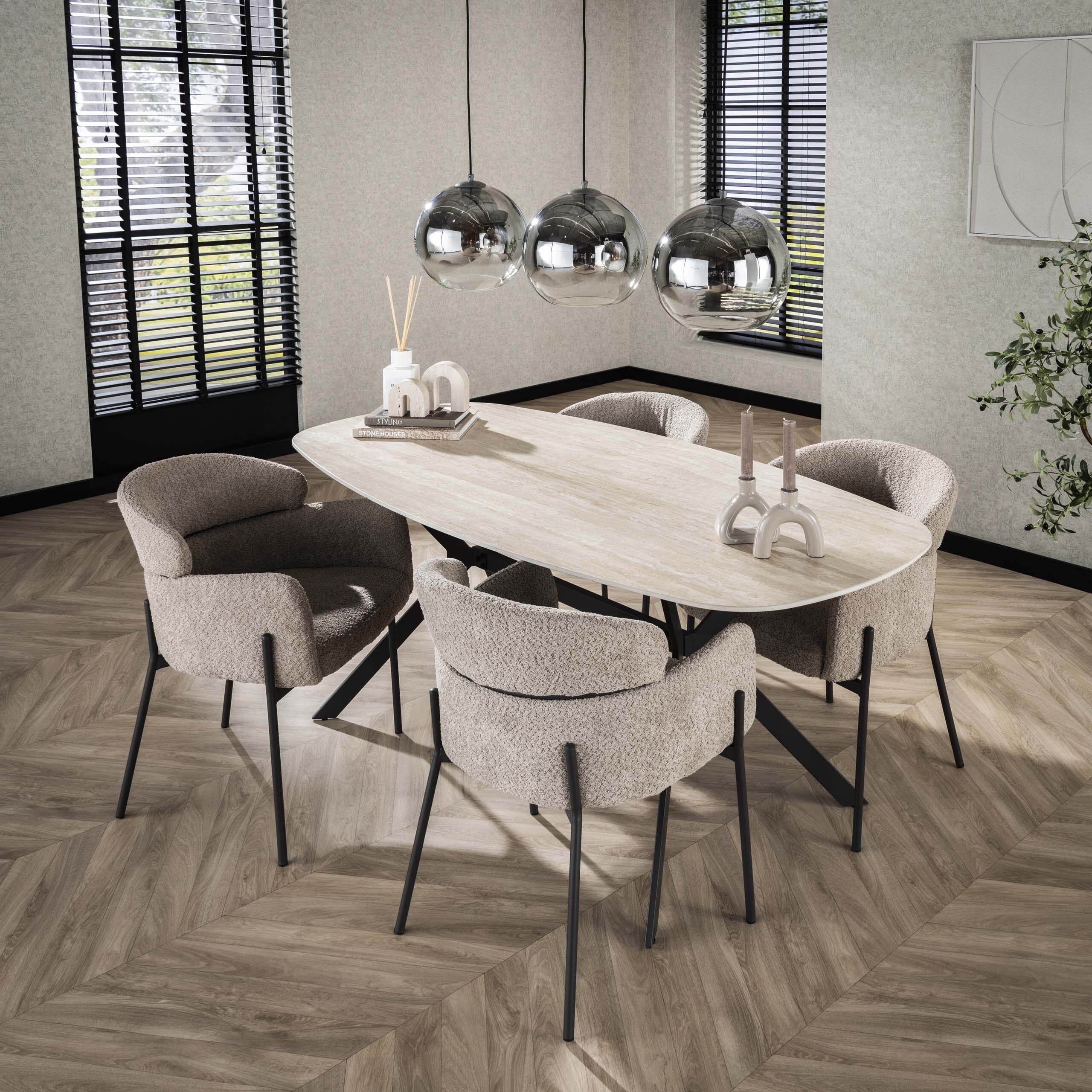 Eettafel Romano Deens Ovaal 180cm - Keramiek Travertin Bullcraft Eettafel 4565/88