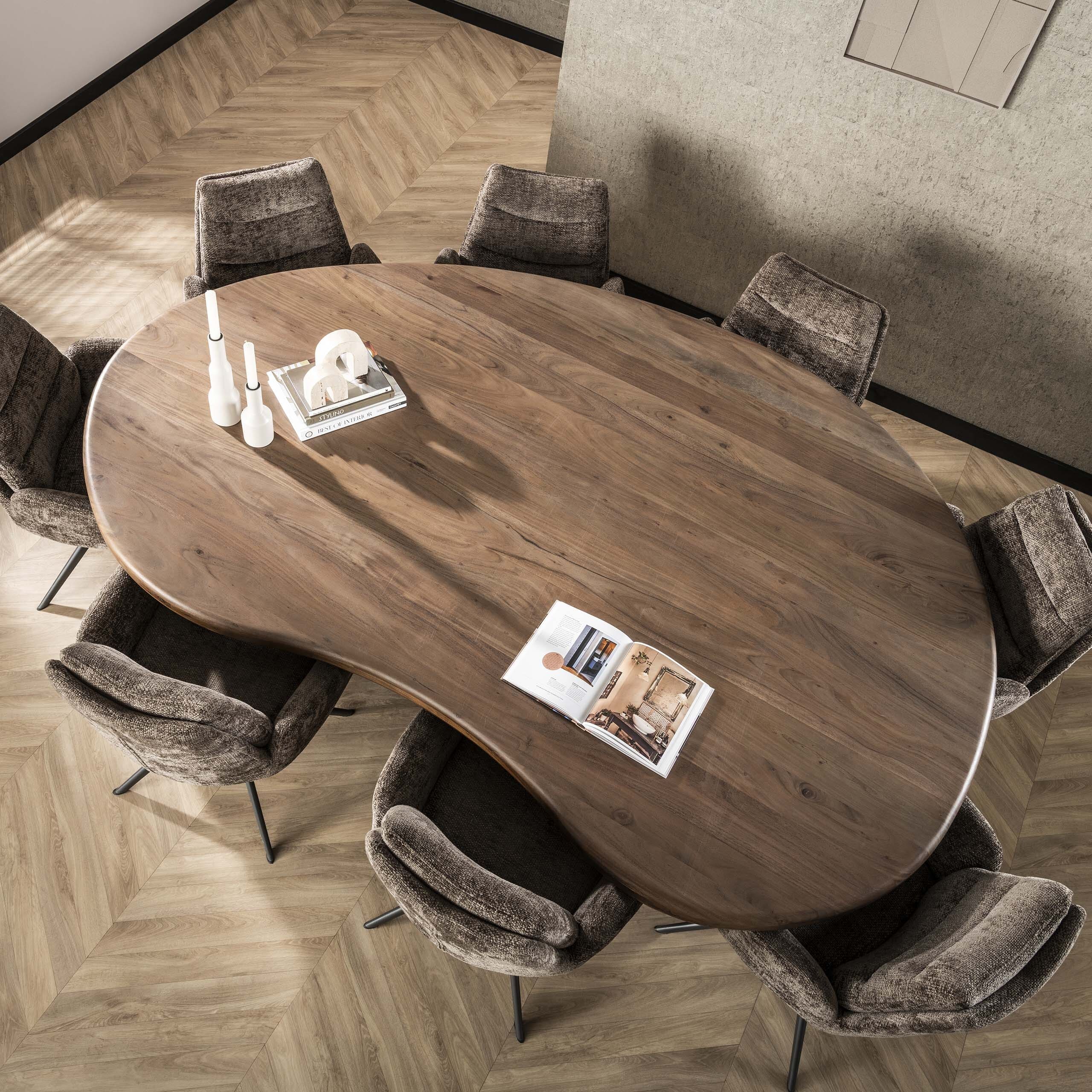 Eettafel Sculpture Niervormig 244x165cm - Massief Acacia Bruin Bullcraft Eettafel 2026/15D