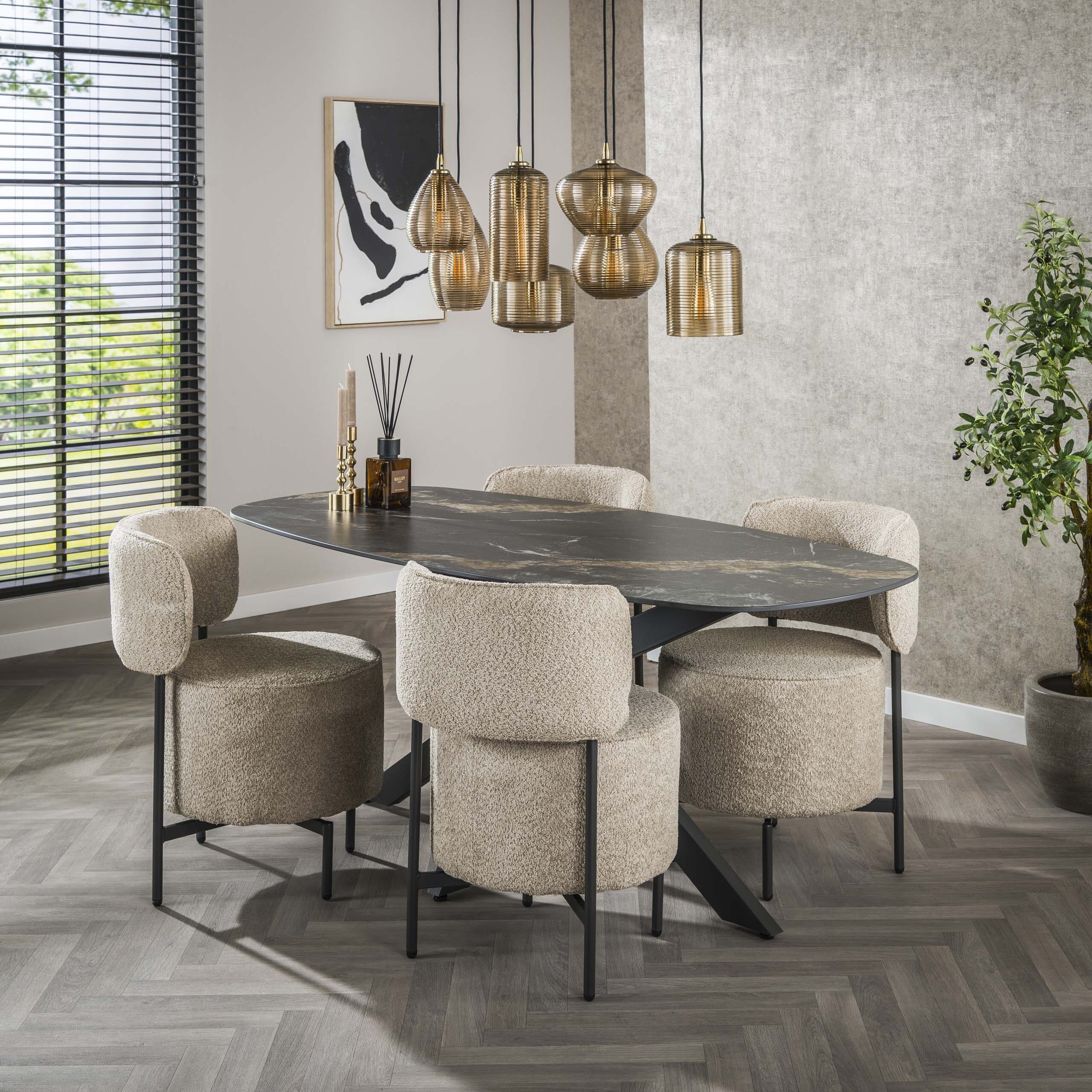 Eettafel Spider Deens Ovaal 180cm - Keramiek Fossil Black Bullcraft Eettafel 4560/86