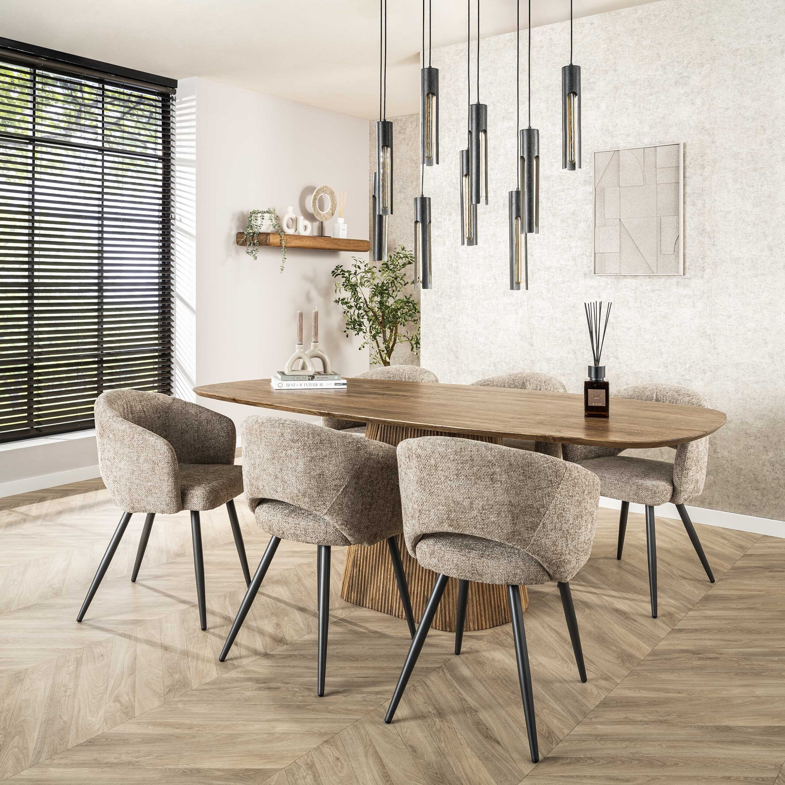 Eettafel Wave Centro Deens Ovaal 215cm - Massief Mango Zand Bullcraft Eettafel 2298/16ZA