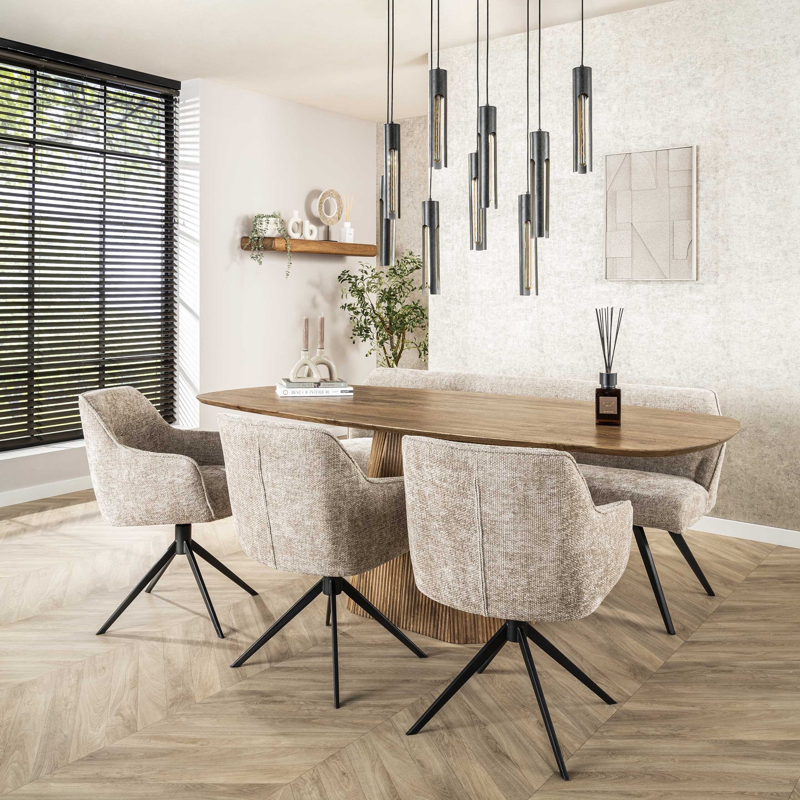Eettafel Wave Centro Deens Ovaal 215cm - Massief Mango Zand Bullcraft Eettafel 2298/16ZA