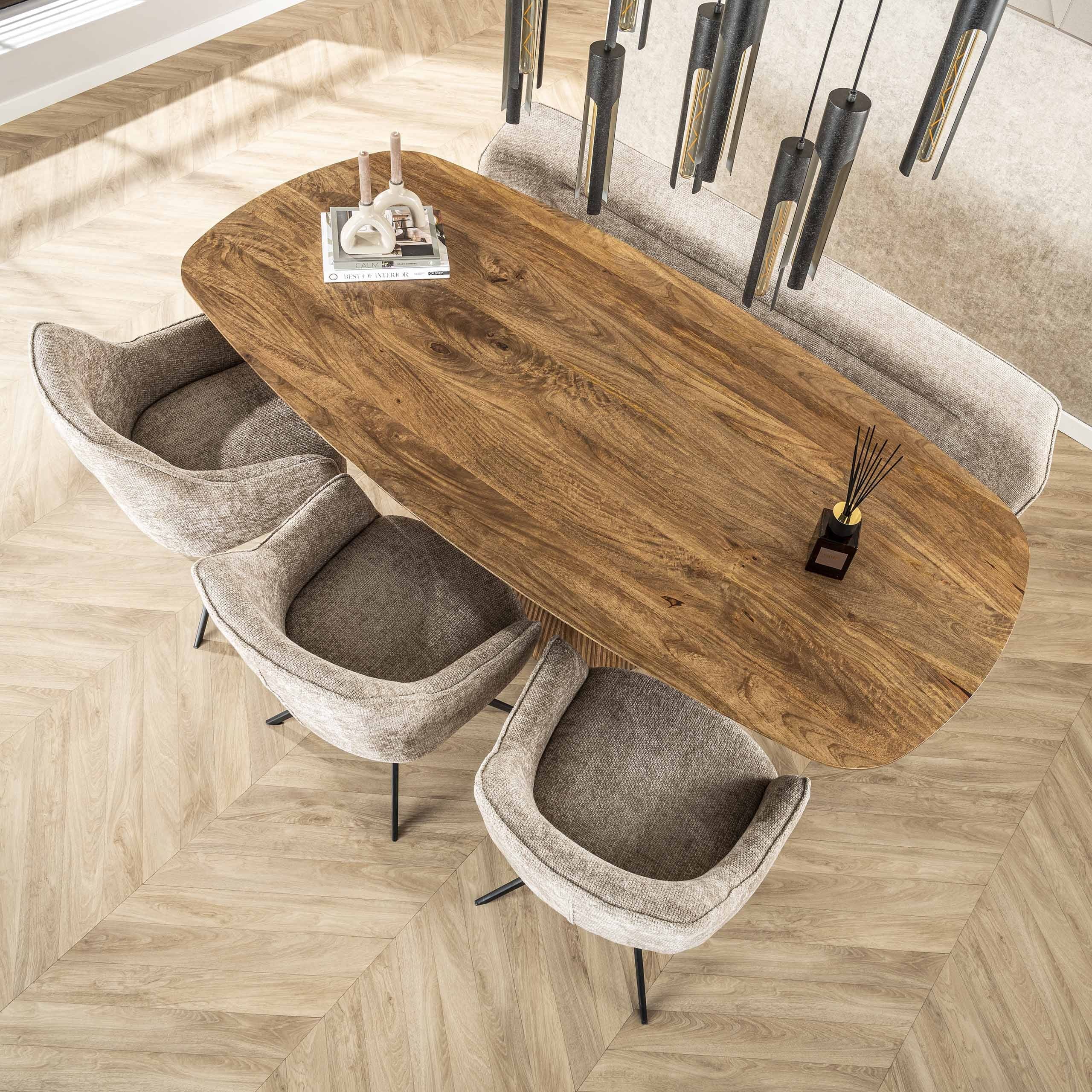 Eettafel Wave Centro Deens Ovaal 215cm - Massief Mango Zand Bullcraft Eettafel 2298/16ZA