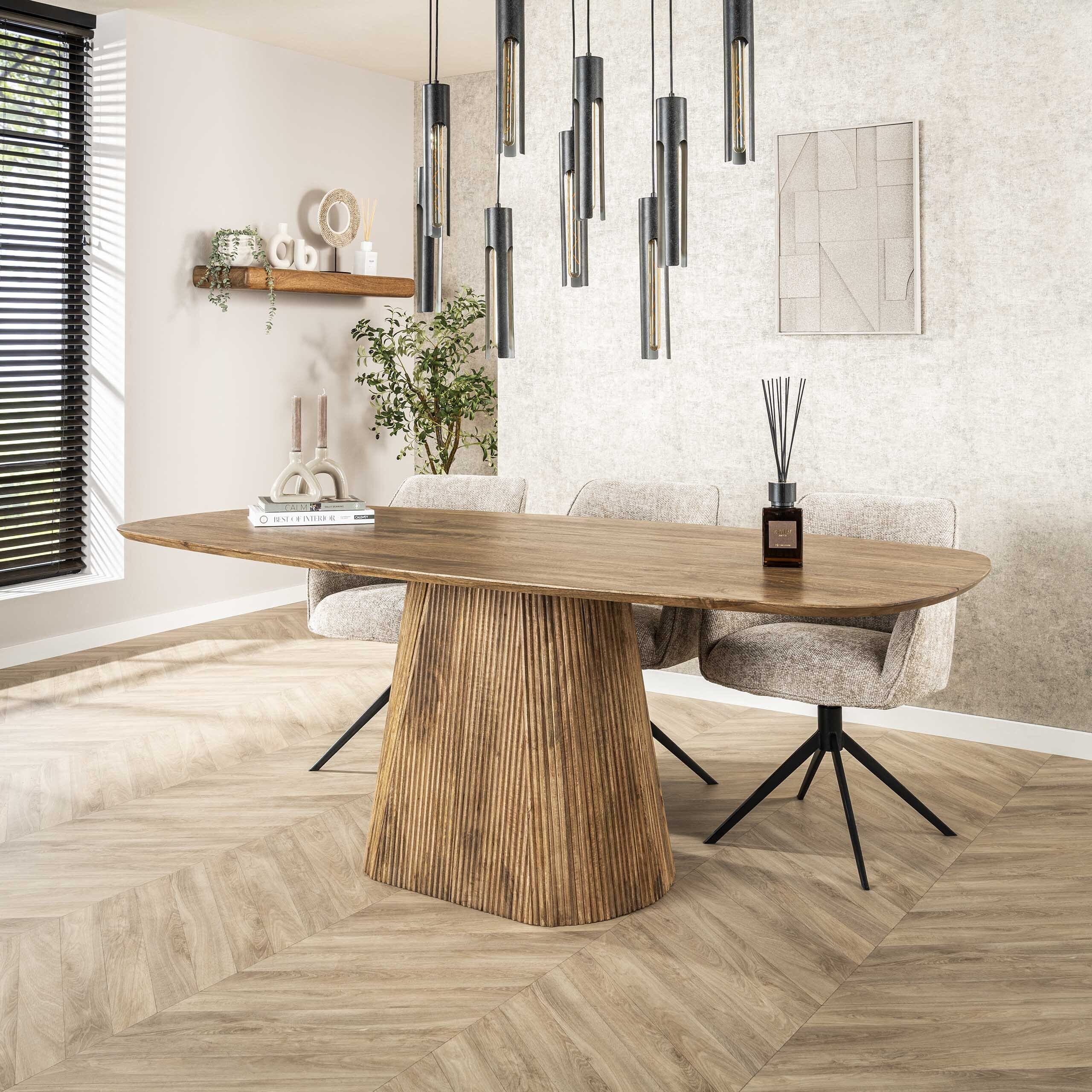 Eettafel Wave Centro Deens Ovaal 215cm - Massief Mango Zand Bullcraft Eettafel 2298/16ZA