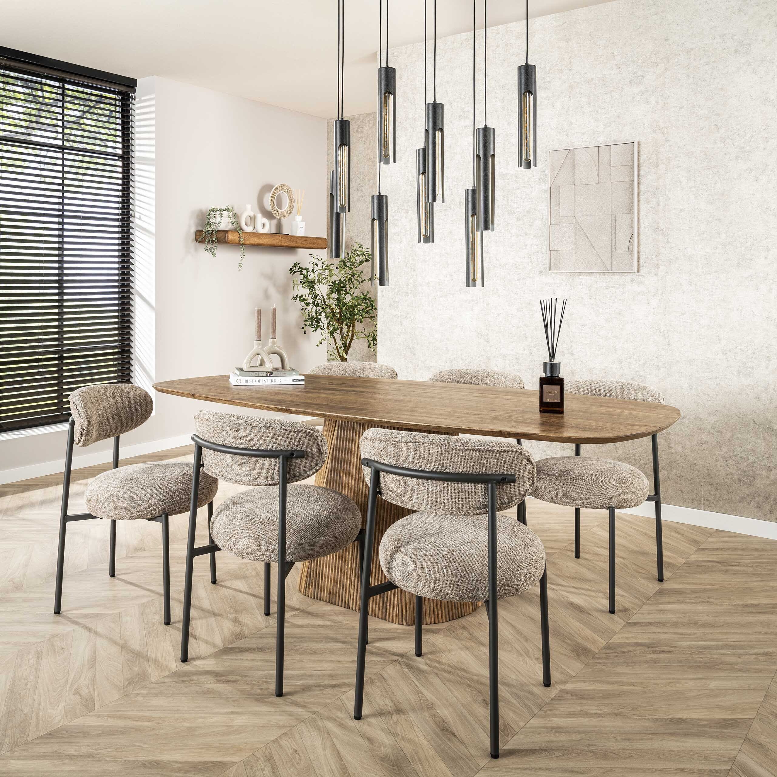Eettafel Wave Centro Deens Ovaal 215cm - Massief Mango Zand Bullcraft Eettafel 2298/16ZA