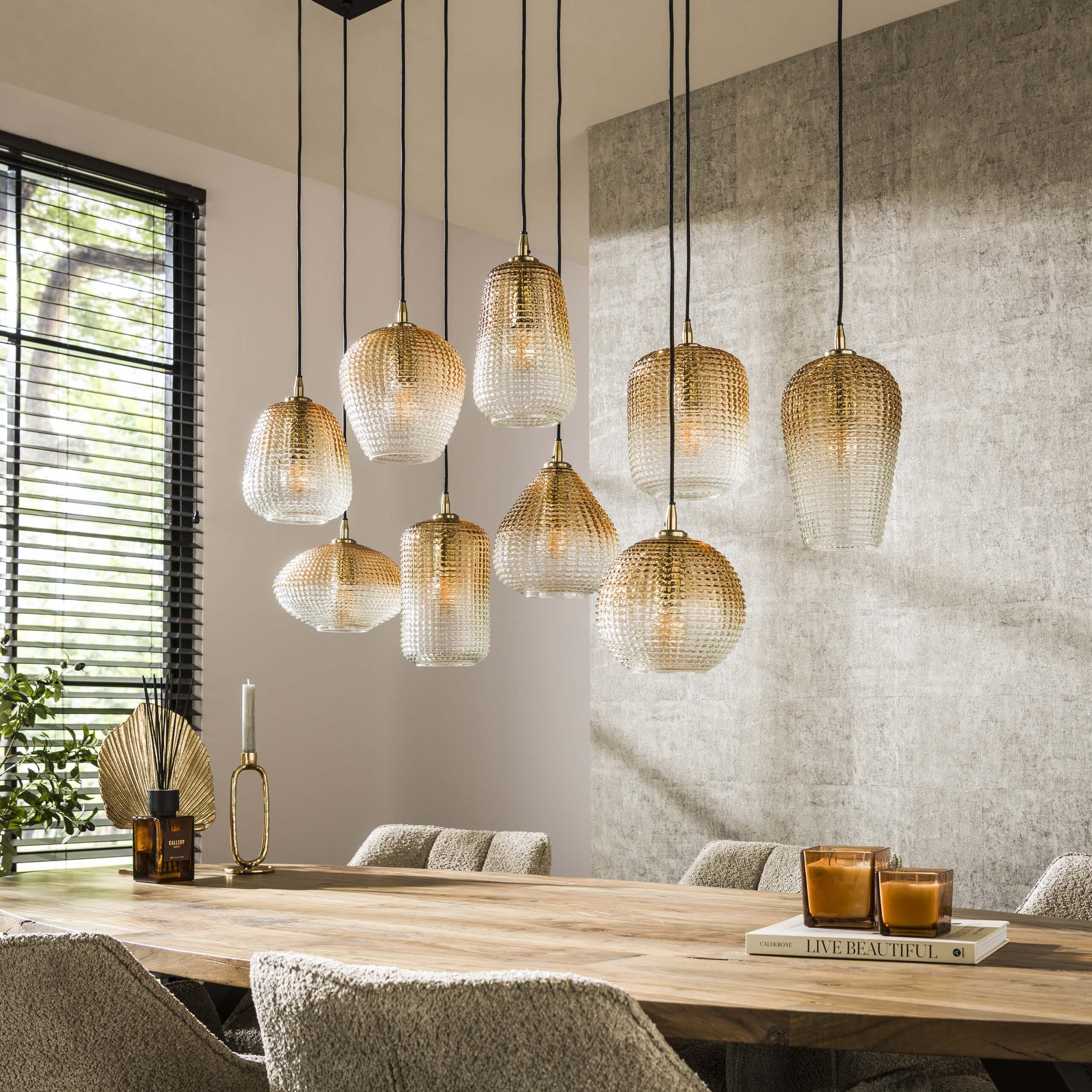Hanglamp Dot 5+4-lichts - Amber Glas Bullcraft Hanglamp 7096/39A