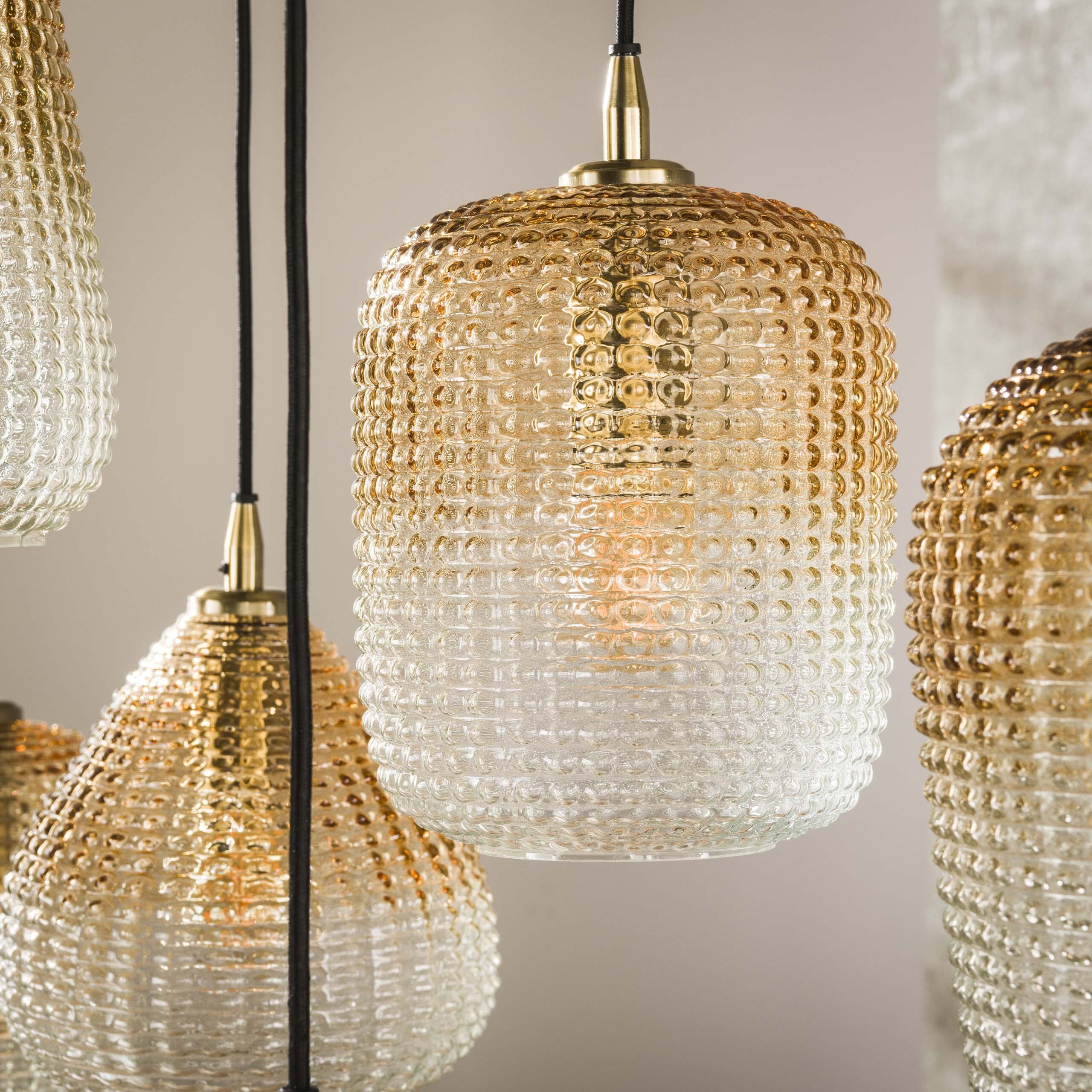 Hanglamp Dot 5+4-lichts - Amber Glas Bullcraft Hanglamp 7096/39A