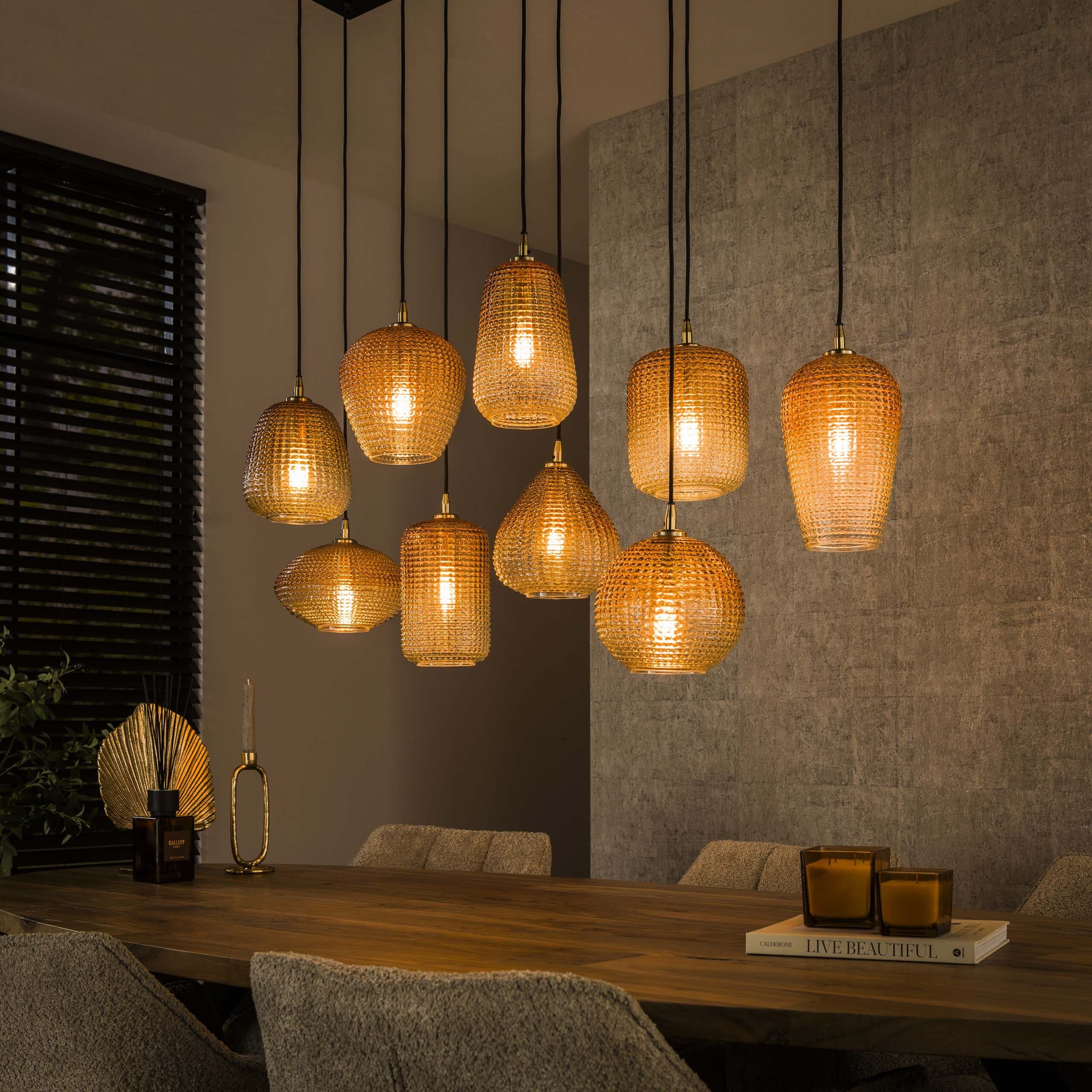 Hanglamp Dot 5+4-lichts - Amber Glas Bullcraft Hanglamp 7096/39A