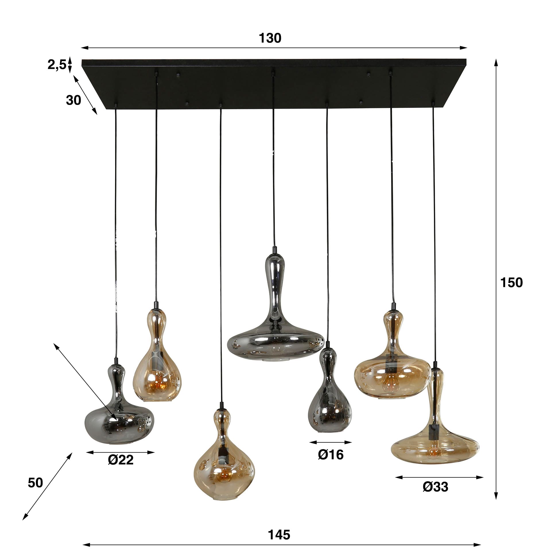Hanglamp Karaf 4+3L - Artic Zwart Bullcraft Hanglamp 7444/77