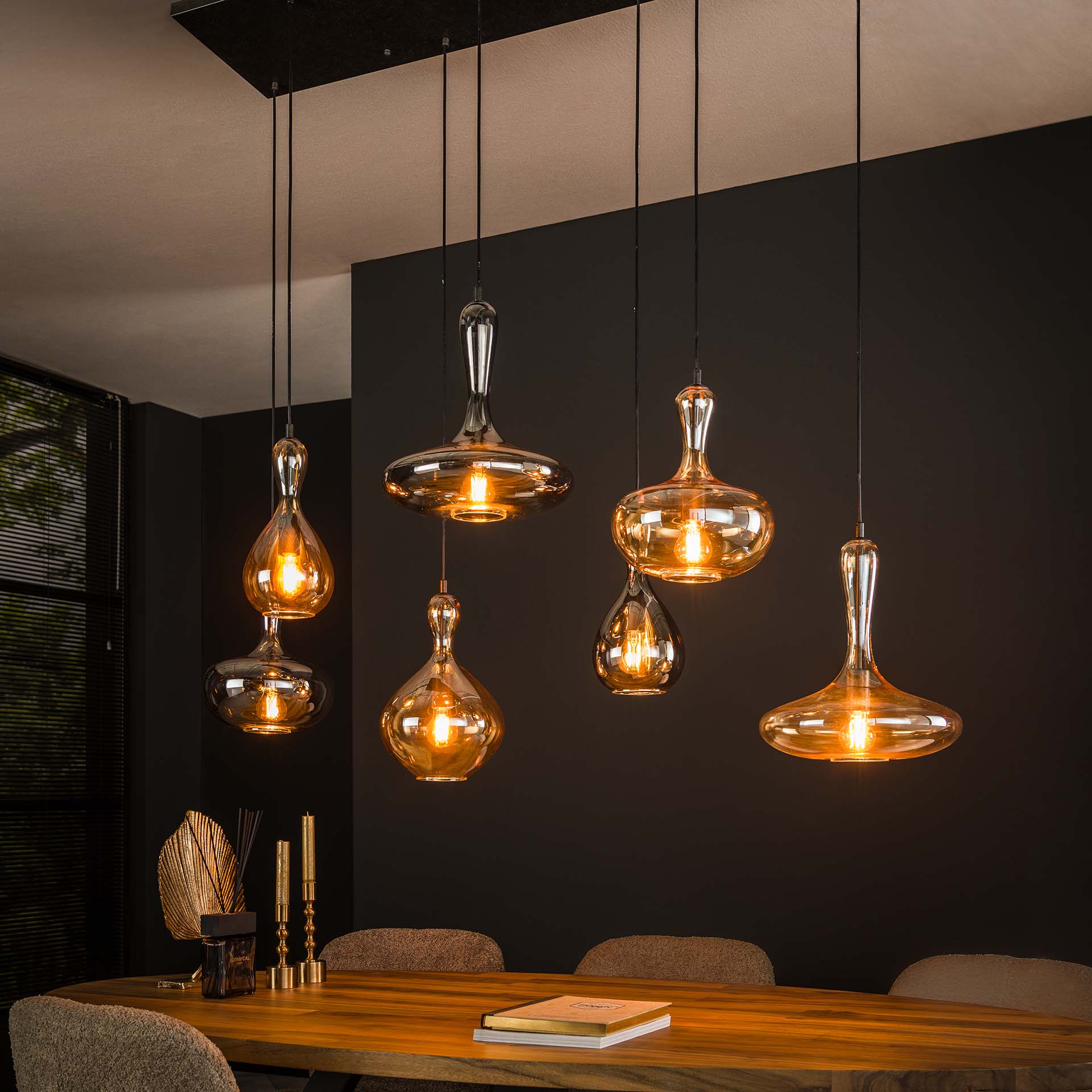 Hanglamp Karaf 4+3L - Artic Zwart Bullcraft Hanglamp 7444/77