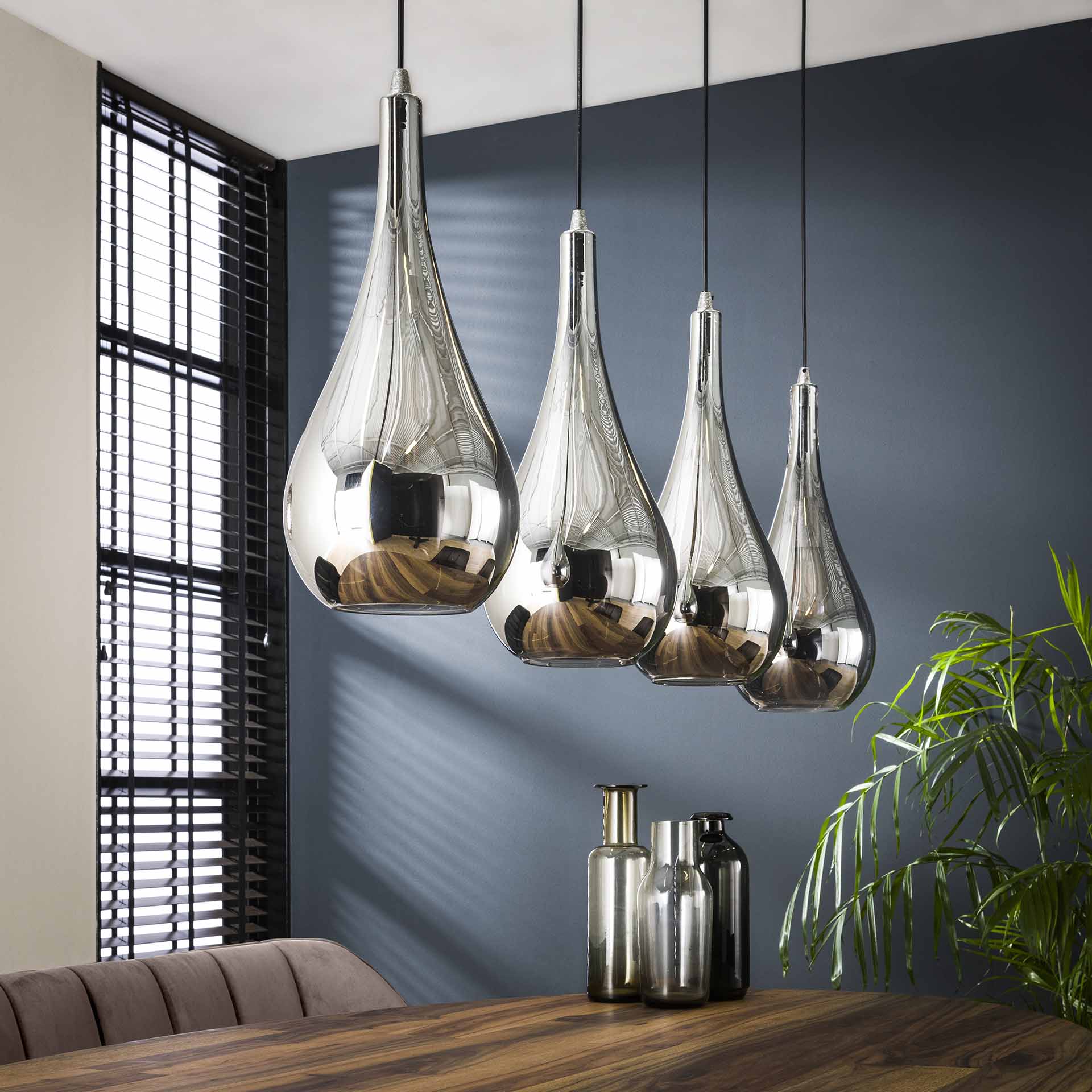Hanglamp Silver Drop 4L - Chroom Glas Bullcraft Hanglamp 8308/39C