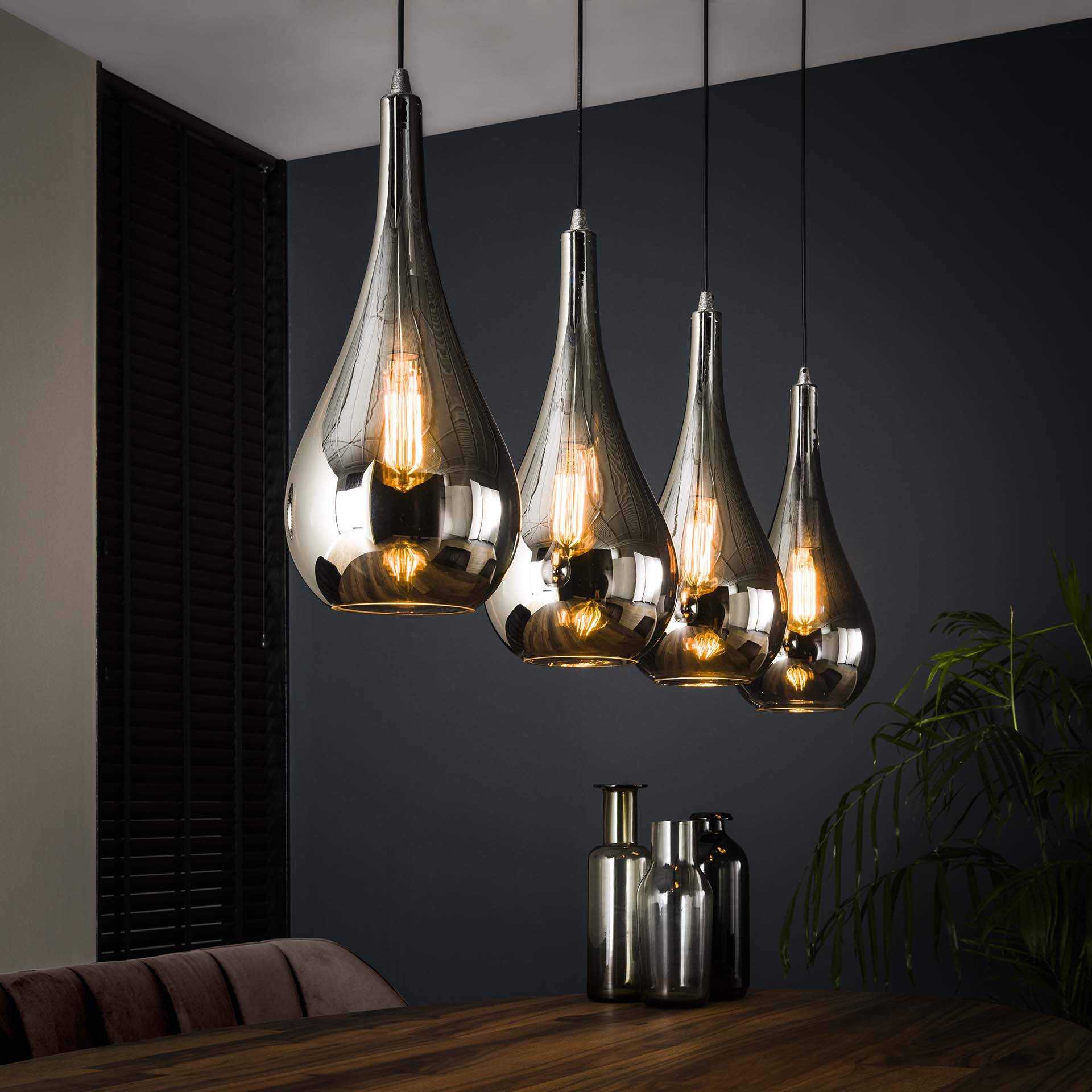 Hanglamp Silver Drop 4L - Chroom Glas Bullcraft Hanglamp 8308/39C