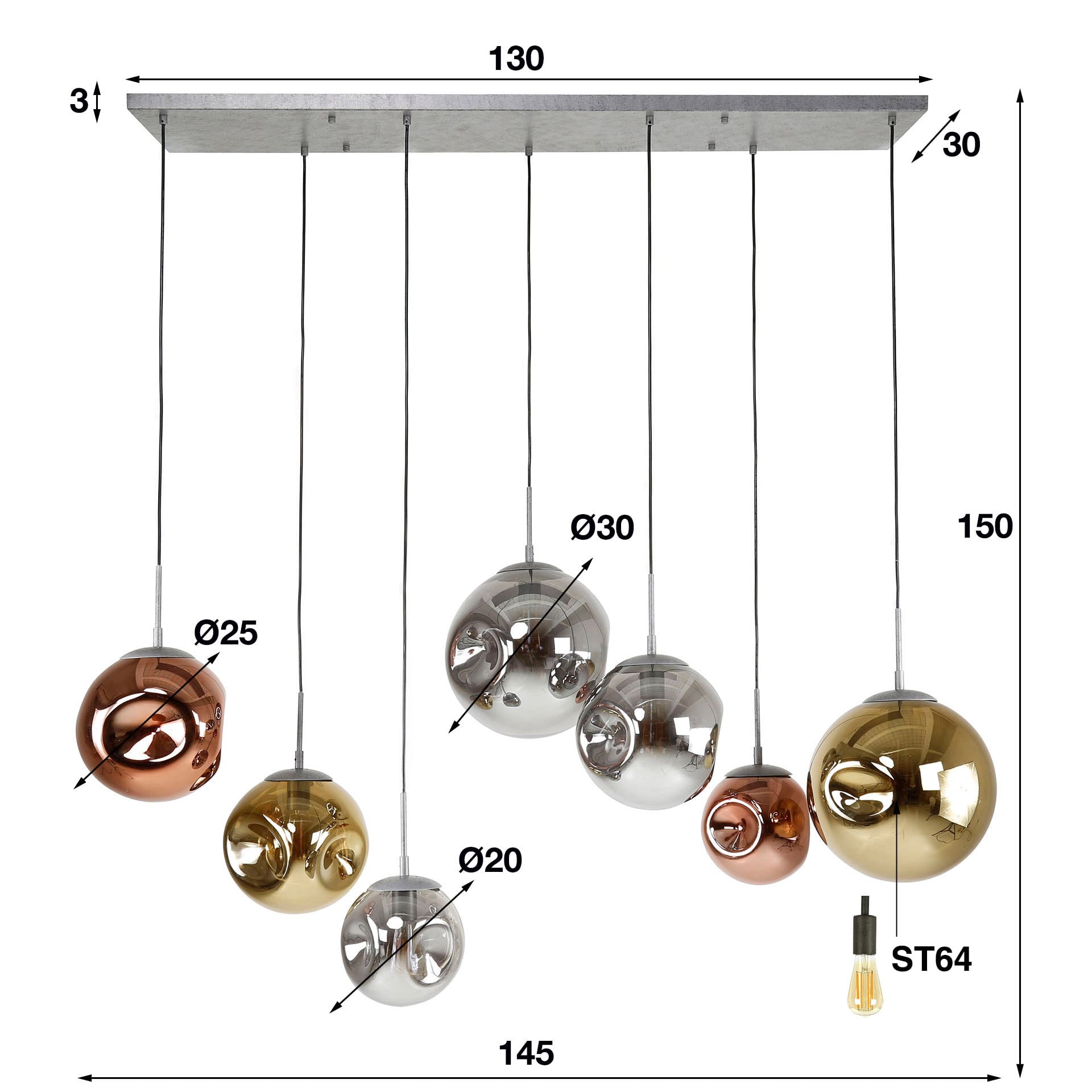 Hanglamp Stellar 4+3L - Oud Zilver Bullcraft Hanglamp 7458/29