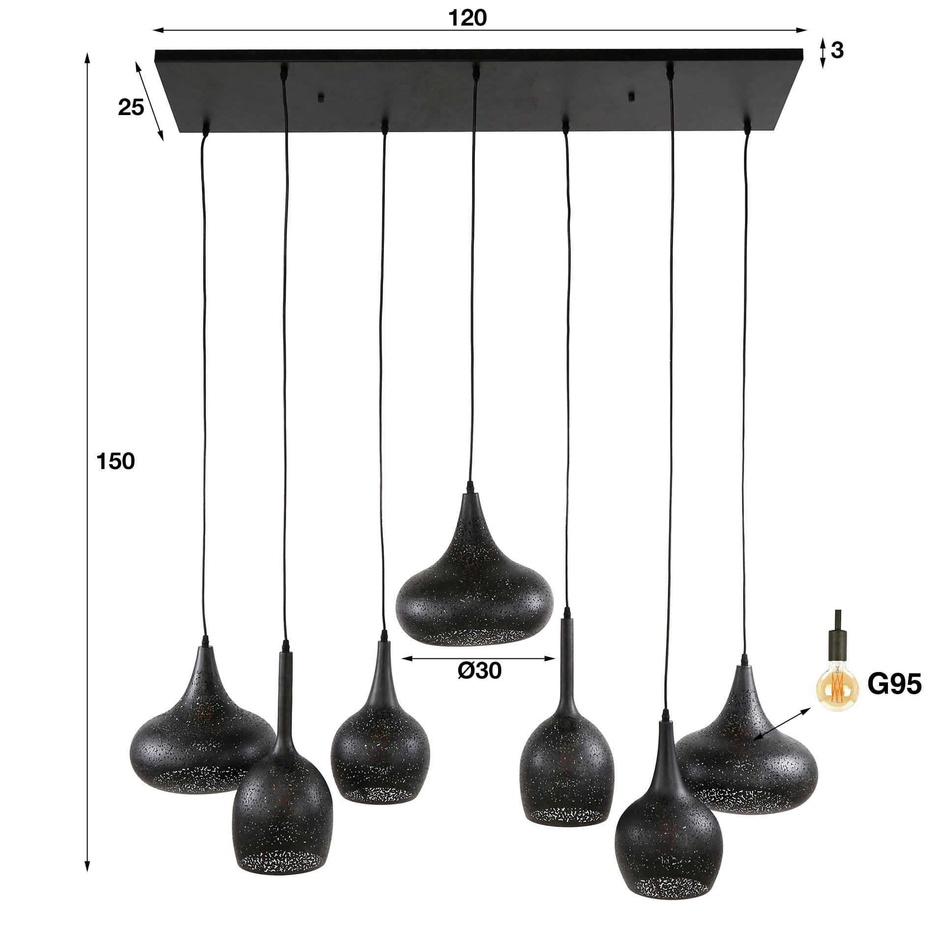 Hanglamp Zip 4+3L - Artic Zwart Bullcraft Hanglamp 8117/77