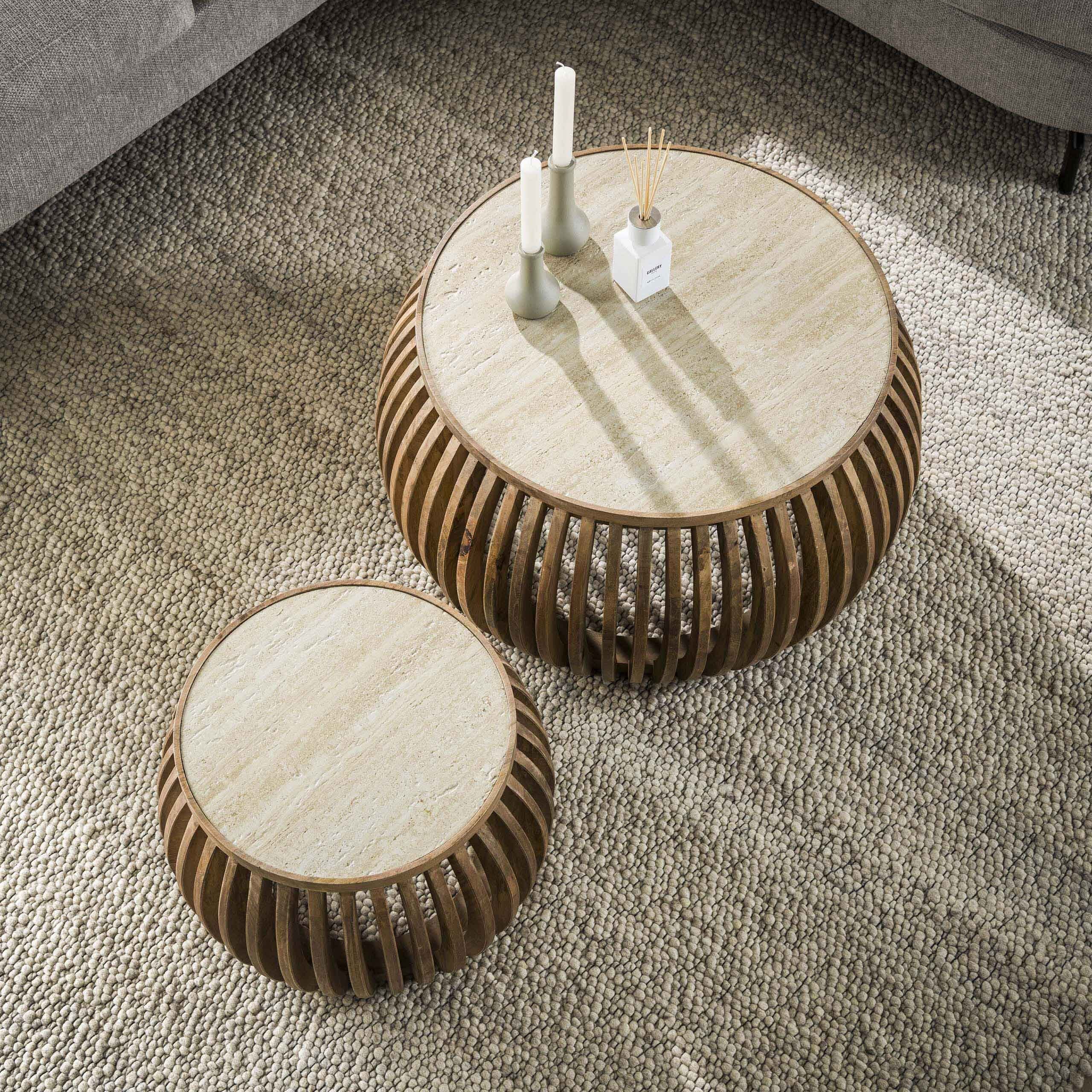 Salontafel Nuovo Curve Set Van 2 - Massief Mango Zand Bullcraft Salontafel 2914/16ZA