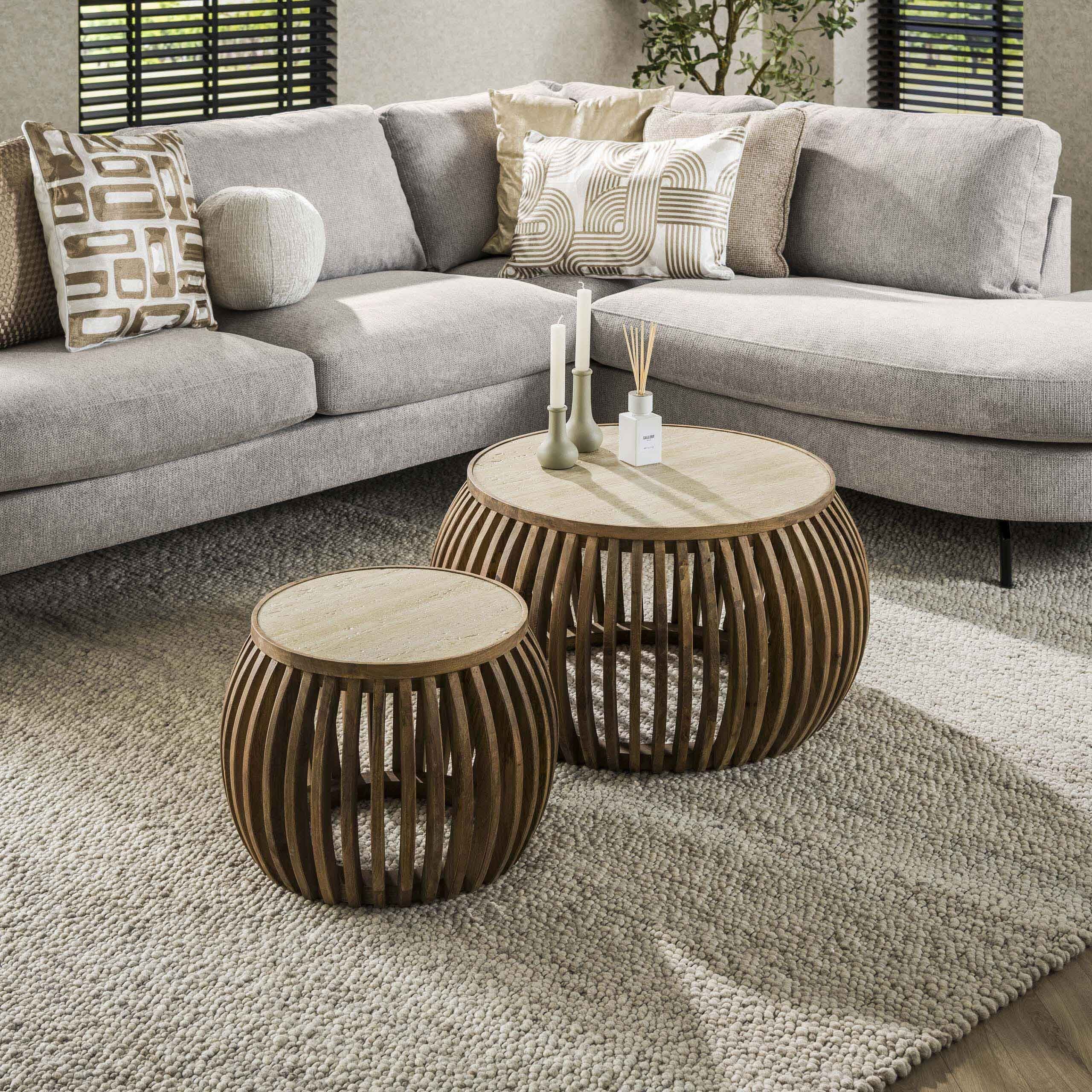 Salontafel Nuovo Curve Set Van 2 - Massief Mango Zand Bullcraft Salontafel 2914/16ZA