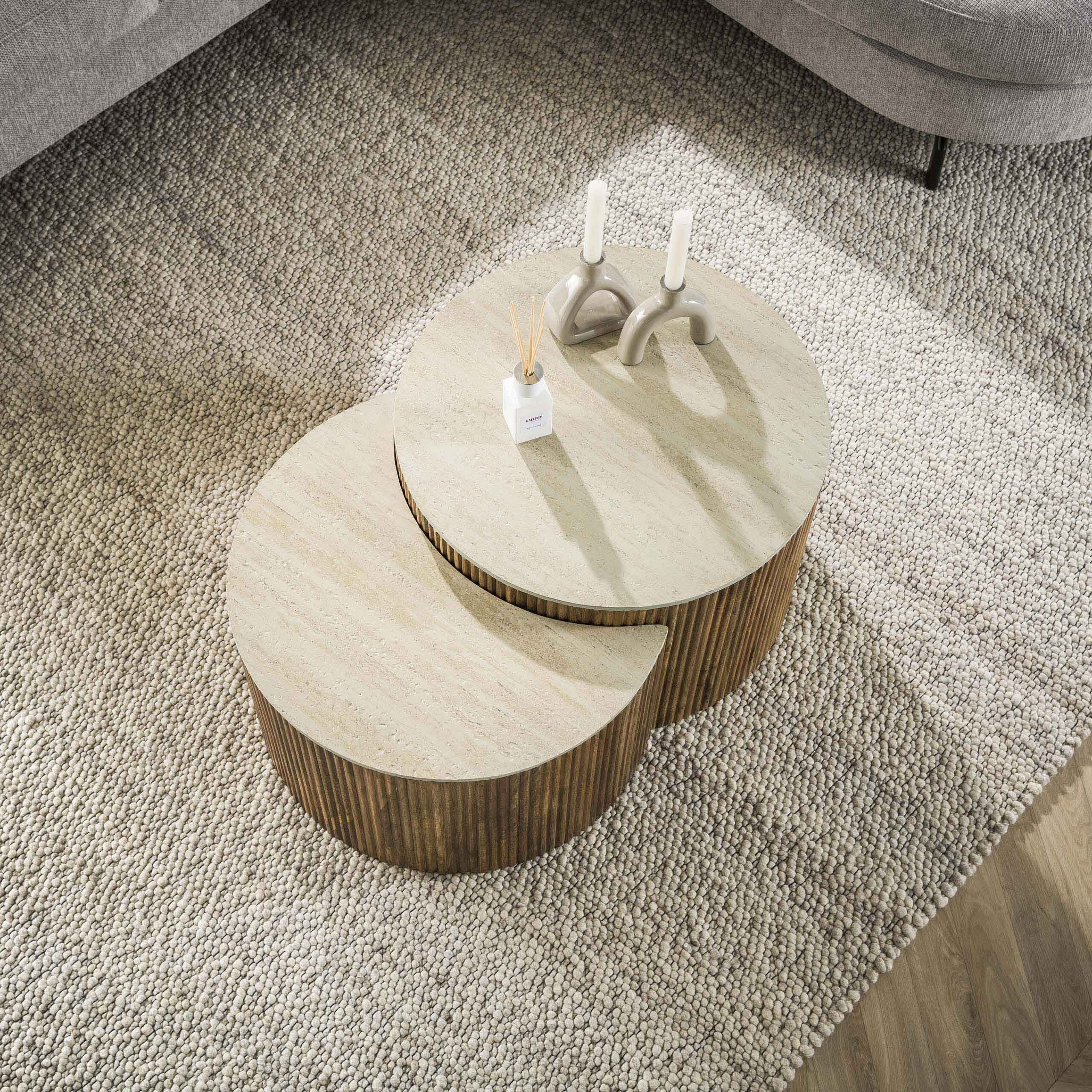 Salontafel Nuovo Half Rond Set Van 2 - Massief Mango Zand Bullcraft Salontafel 2916/16ZA