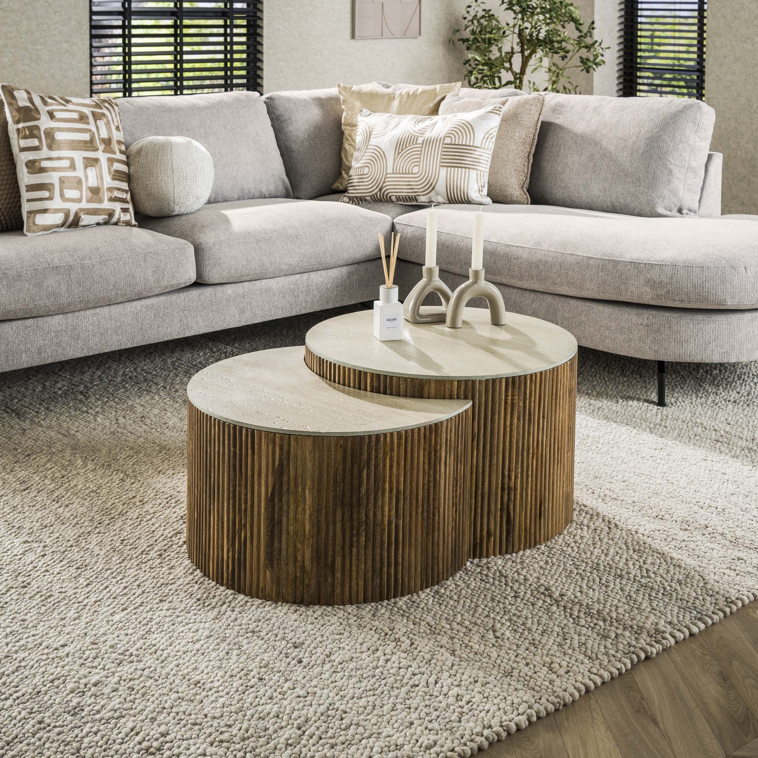 Salontafel Nuovo Half Rond Set Van 2 - Massief Mango Zand Bullcraft Salontafel 2916/16ZA